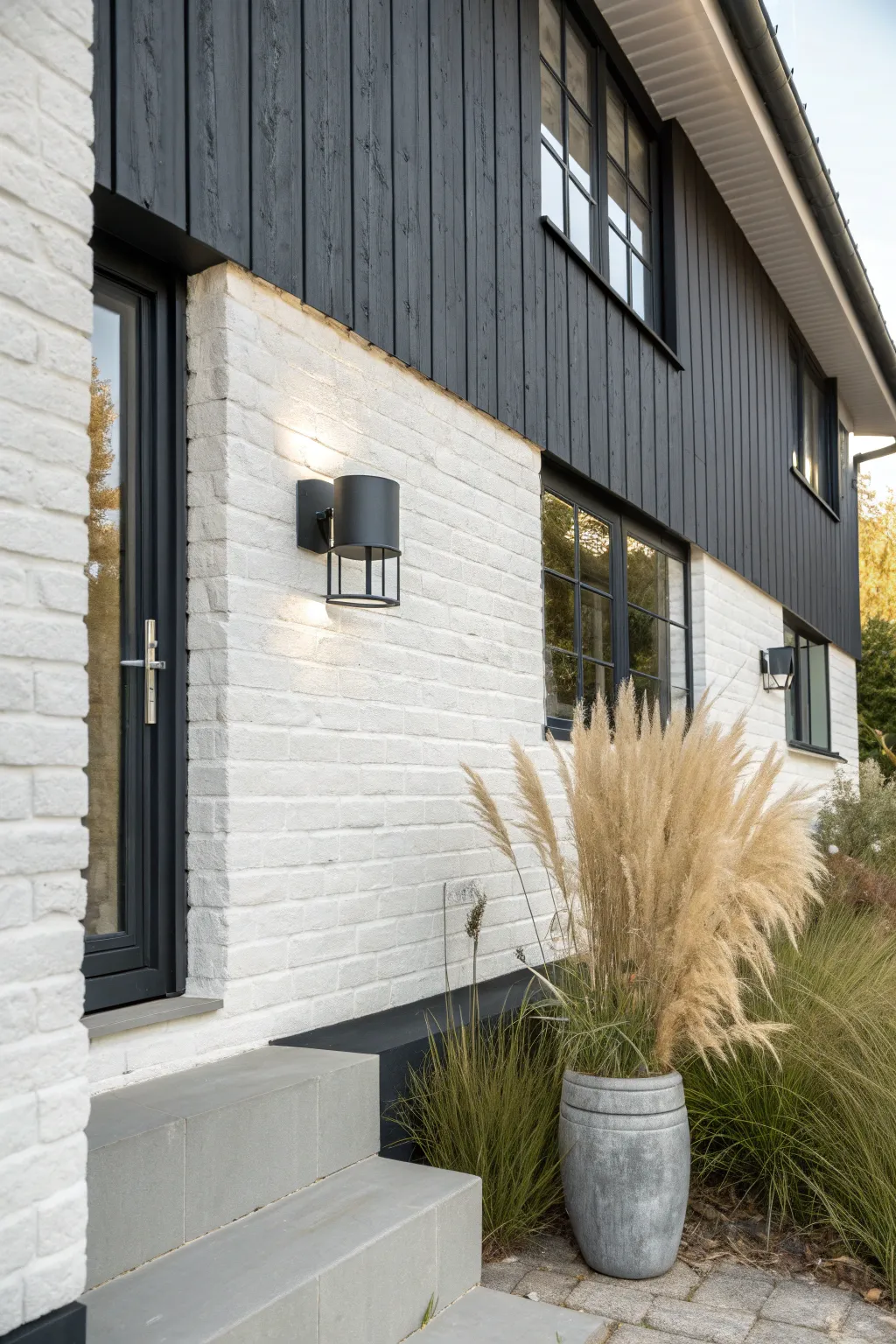 Elevate your curb appeal with this stunning two-tone brick and siding contrast.