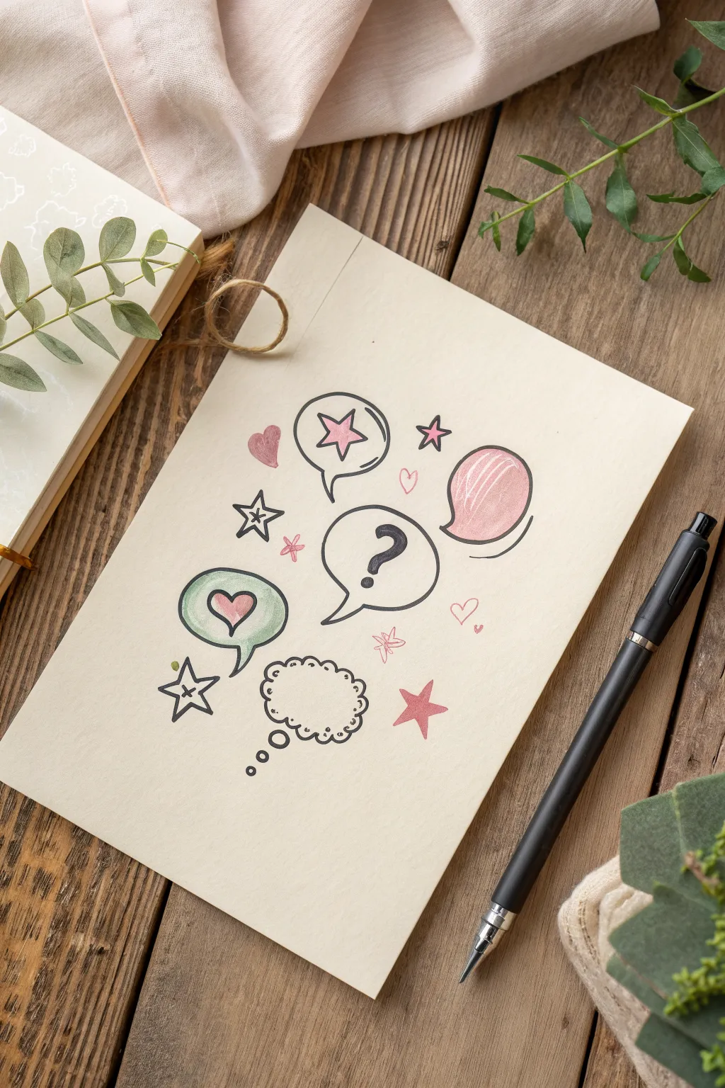 Business drawing idea: minimalist customer feedback speech bubbles with tiny reaction icons