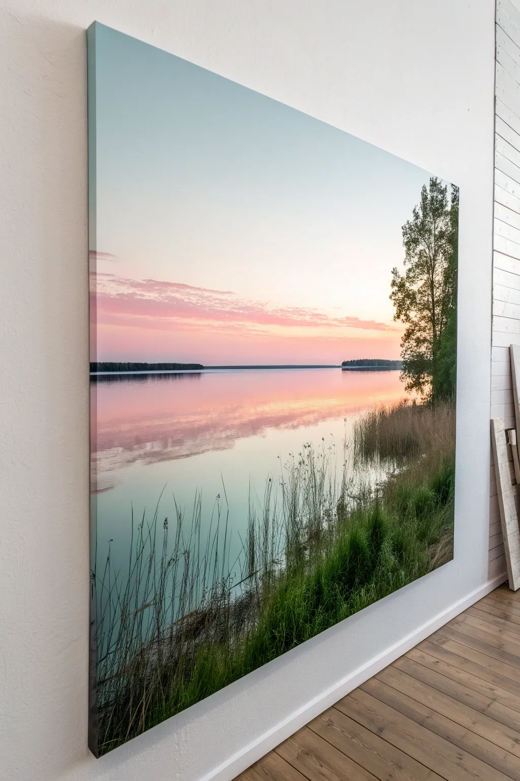 Pastel sunrise reflections on water, a simple spring canvas idea with calm minimalist boho vibes