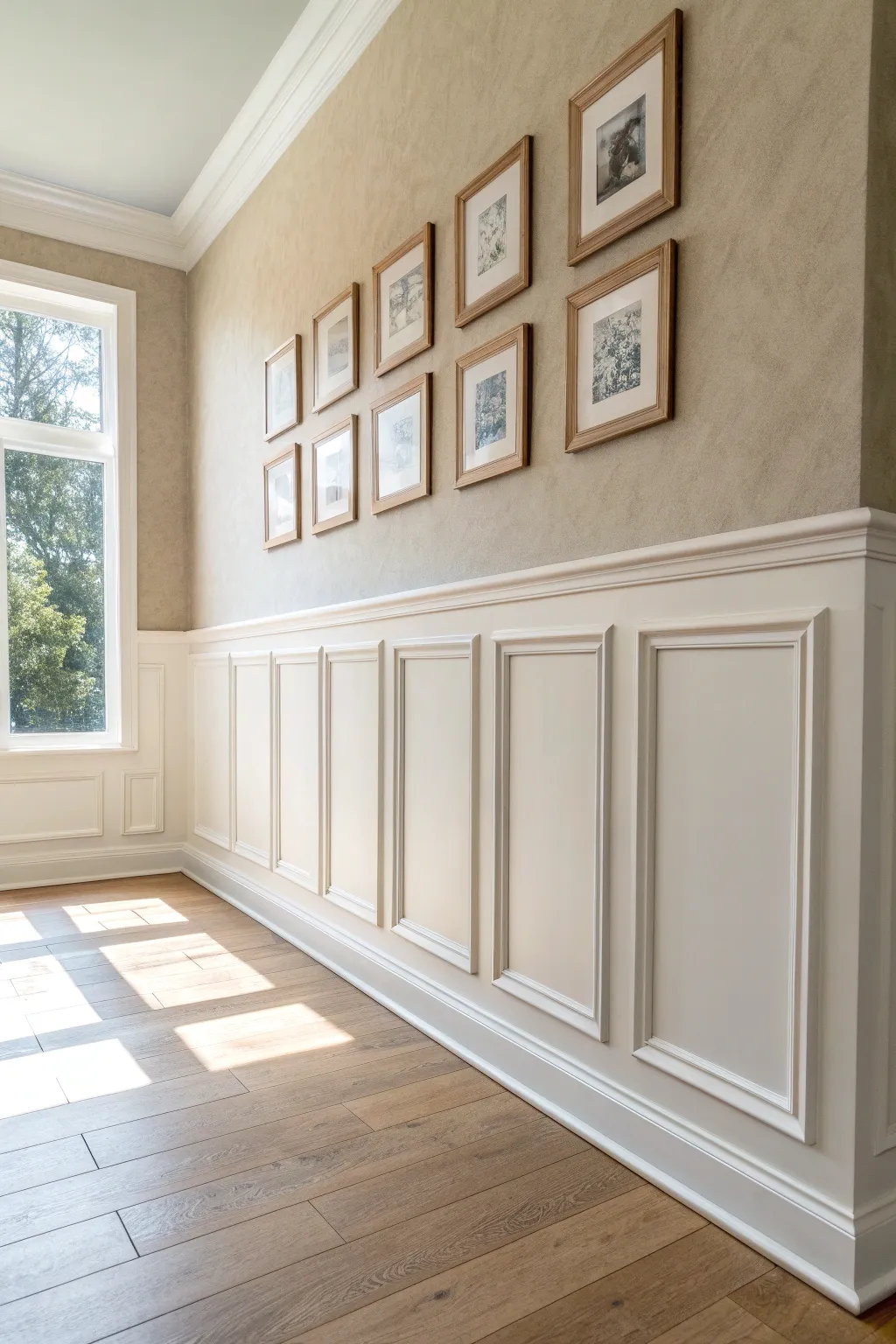 Picture-frame molding below a chair rail adds custom architectural depth in one cohesive color.