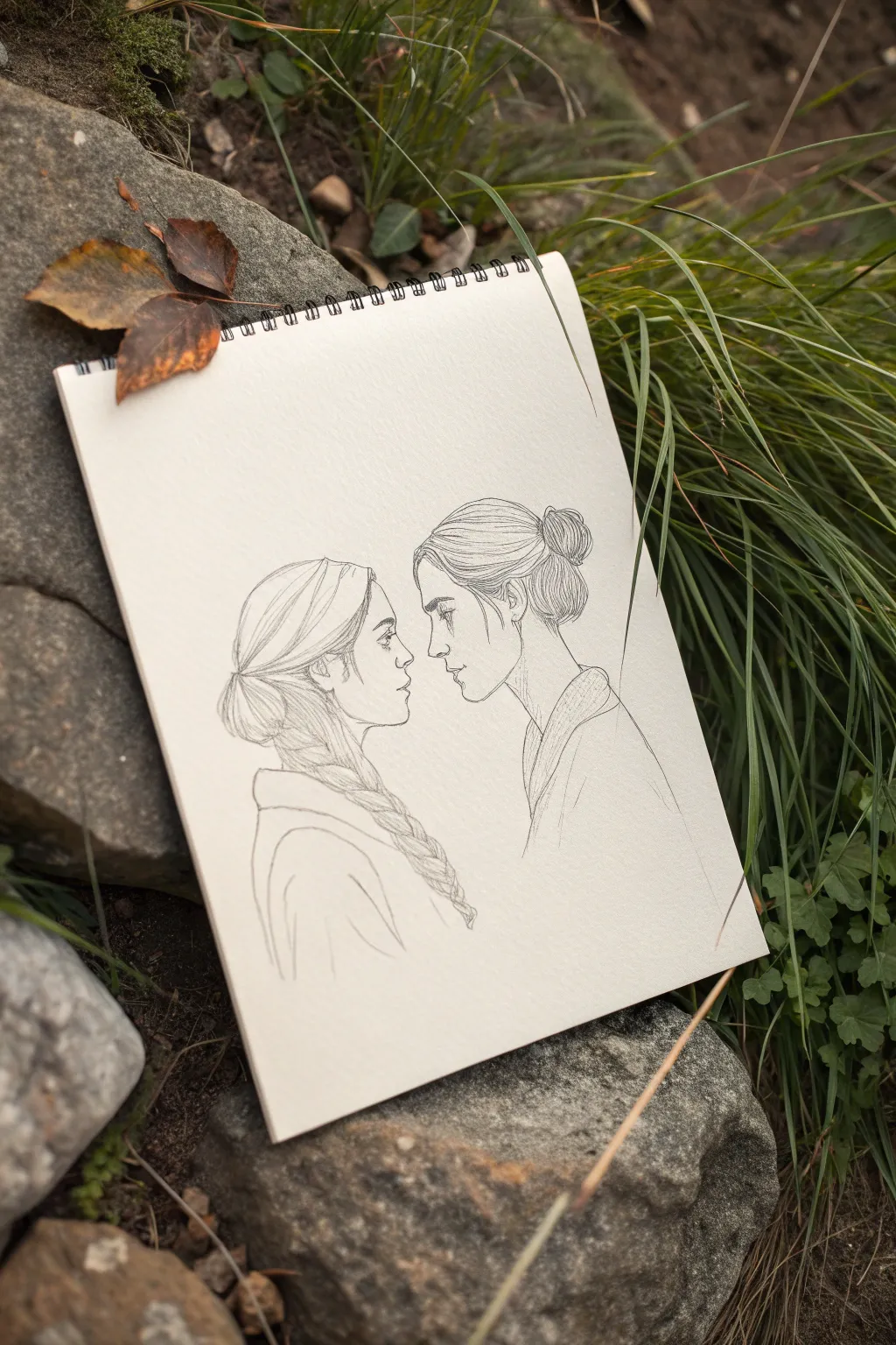 Two calm profiles, one tangled center—an elegant sketch idea for the messy beauty of connection.