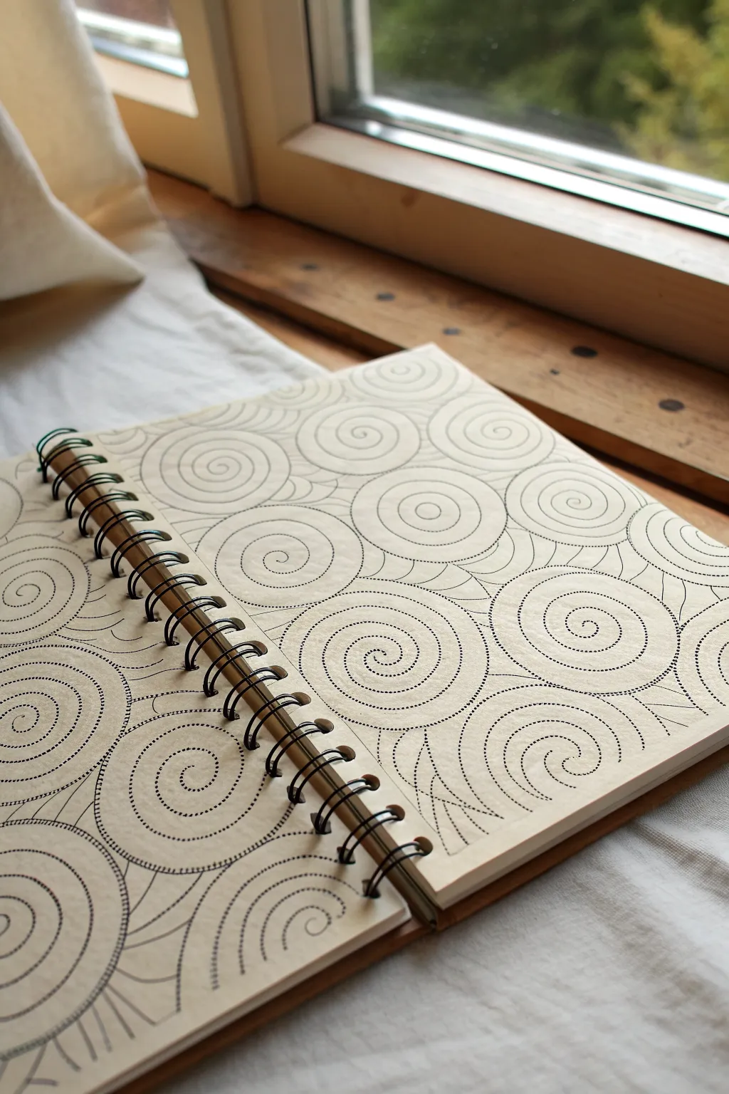 Overlapping spiral texture swatch for cool pattern design ideas, simple ink on warm paper.