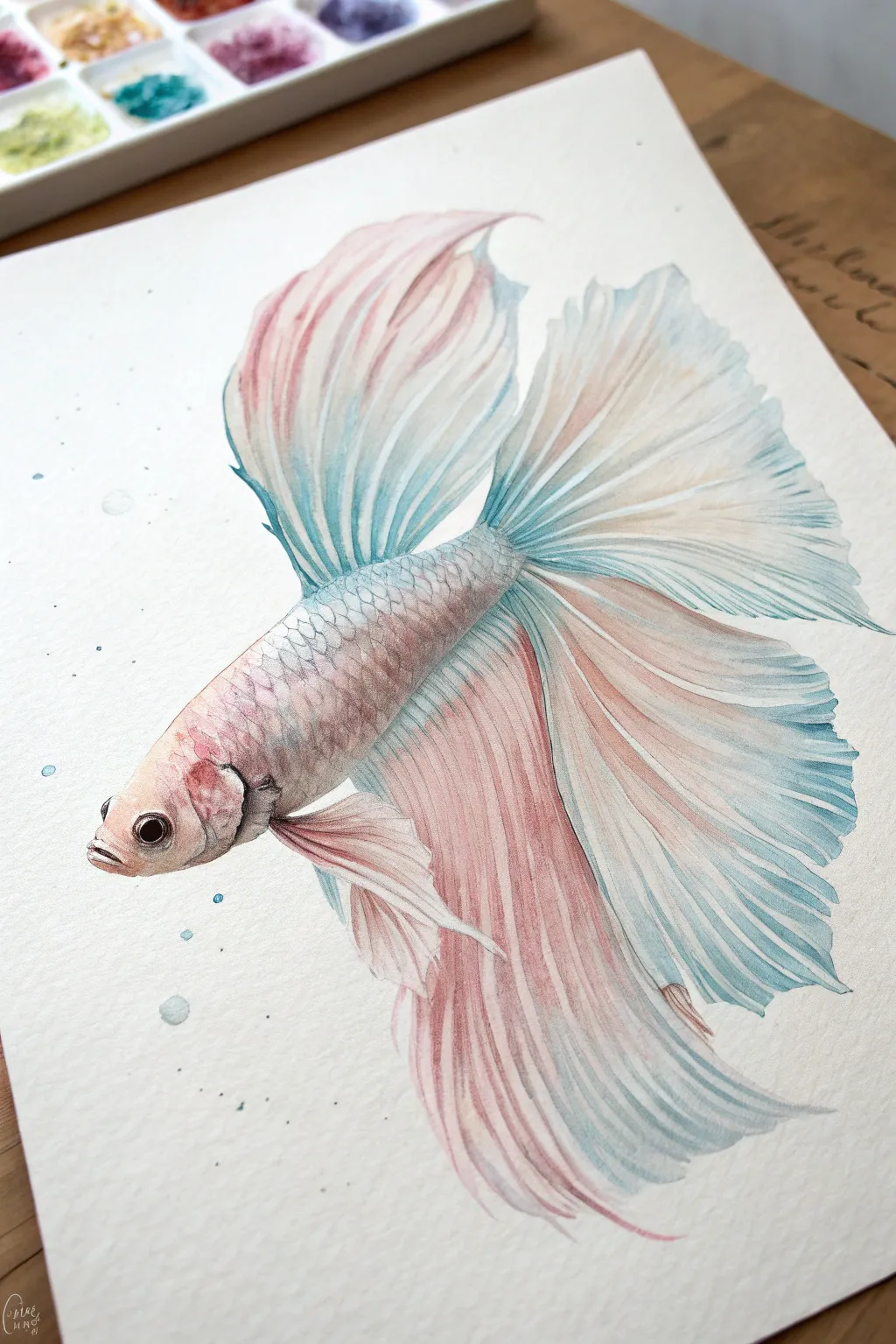 Flowing betta fish with sheer layered fins, a cute hard drawing idea in soft boho minimalism