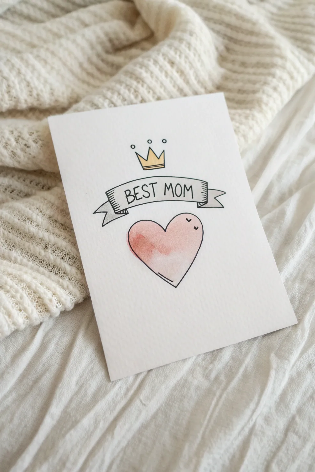 Puffy heart with a simple crown and Best Mom banner, a sweet and easy Mothers Day drawing idea