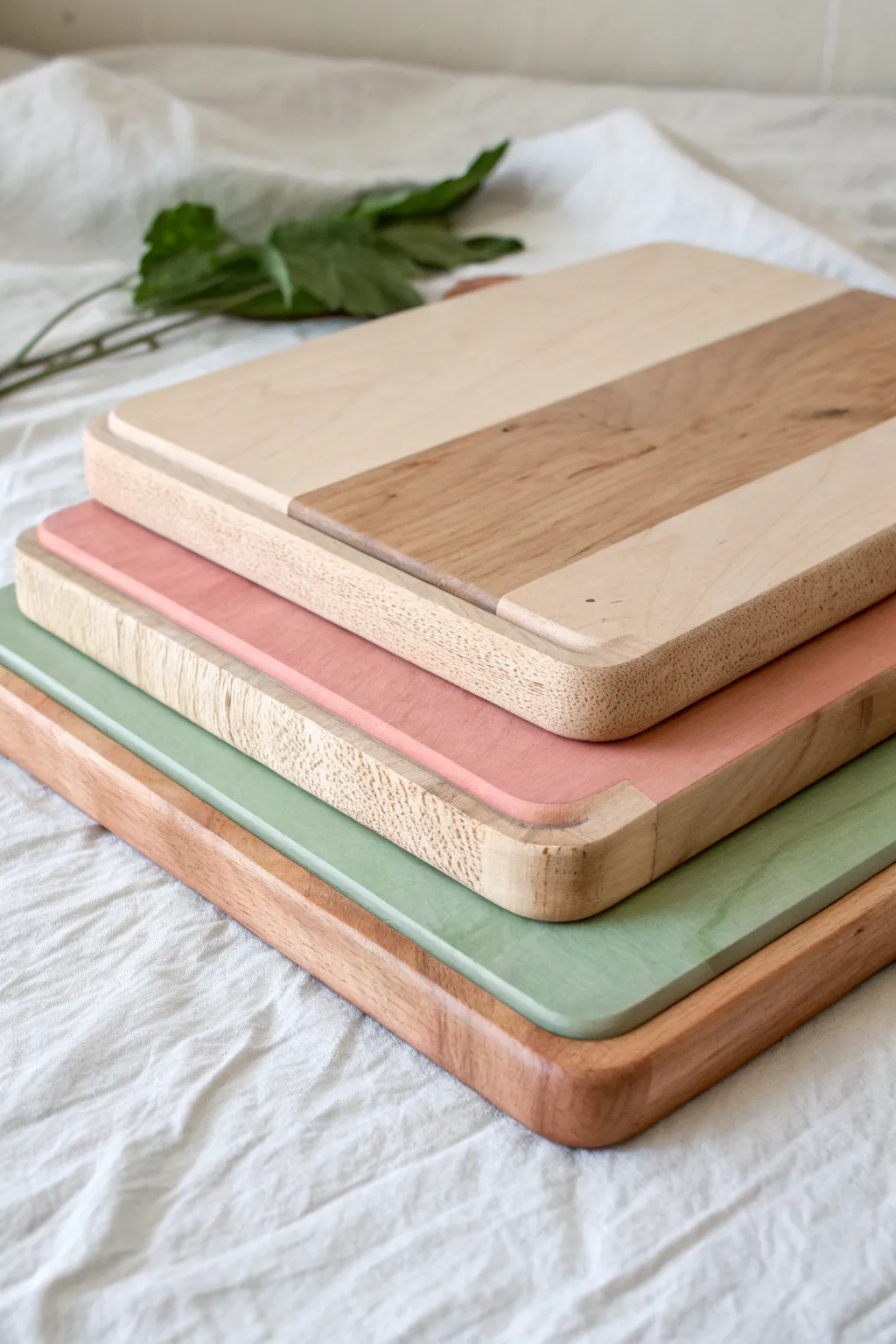 Three minimalist cutting boards with painted edges and dipped accents for a clean modern look
