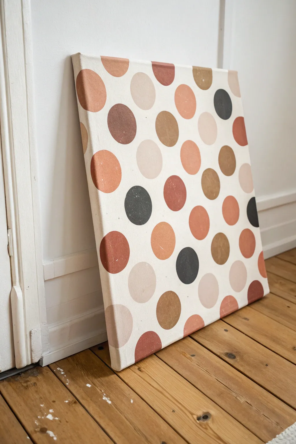 Oversized polka dots with neat downward drips for a playful, minimalist paint party canvas