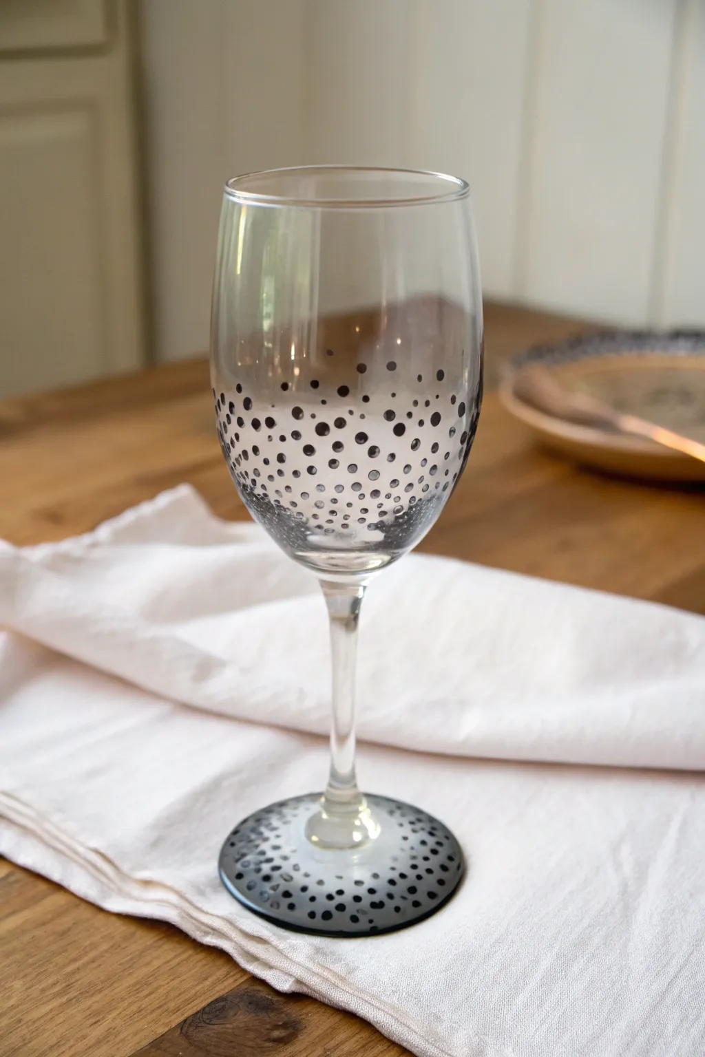 Ombre dot fade wine glass DIY: dense-to-airy dots for an elegant handmade look at home