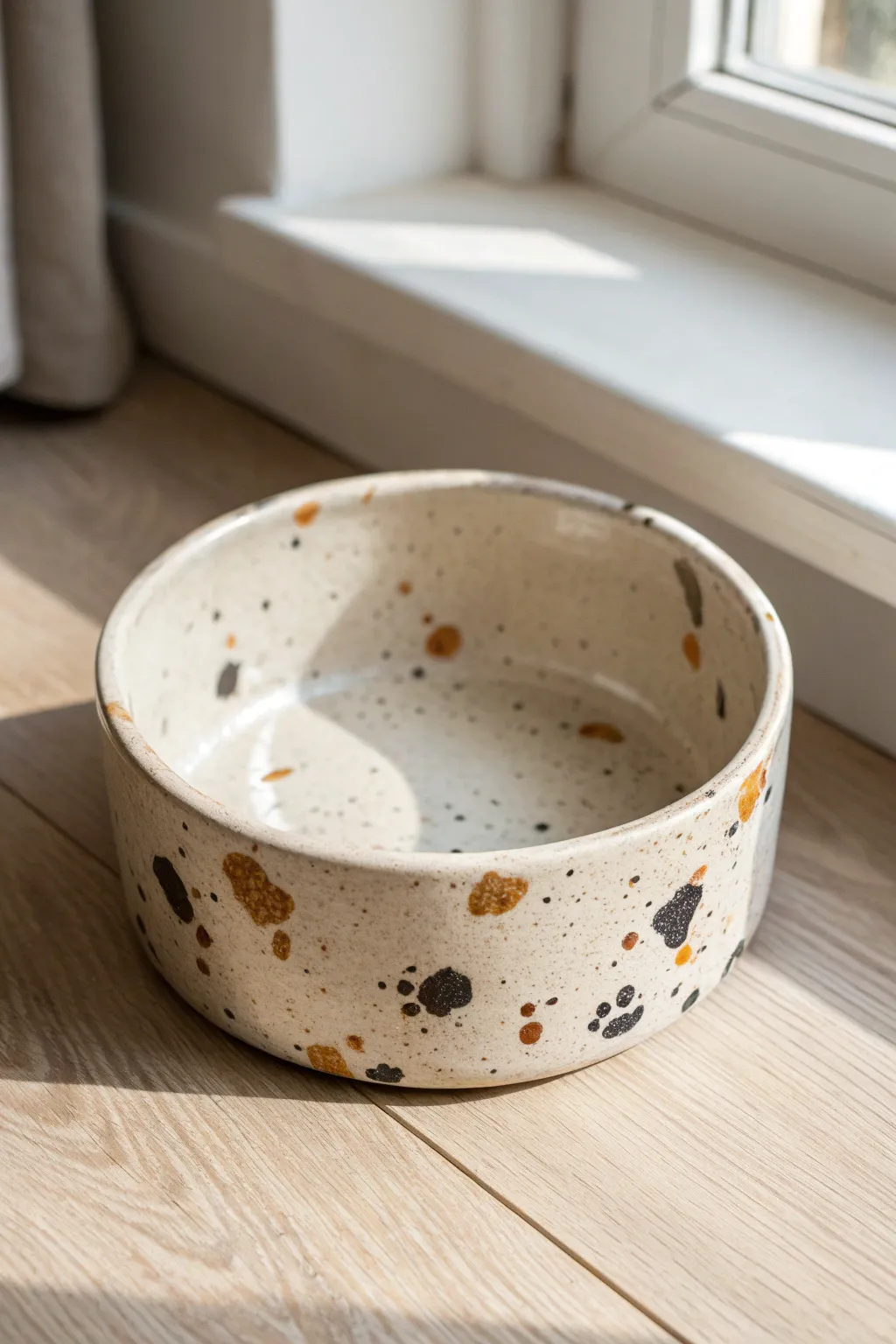 Breed inspired speckled dog bowl in earthy tones, minimalist pottery painting idea