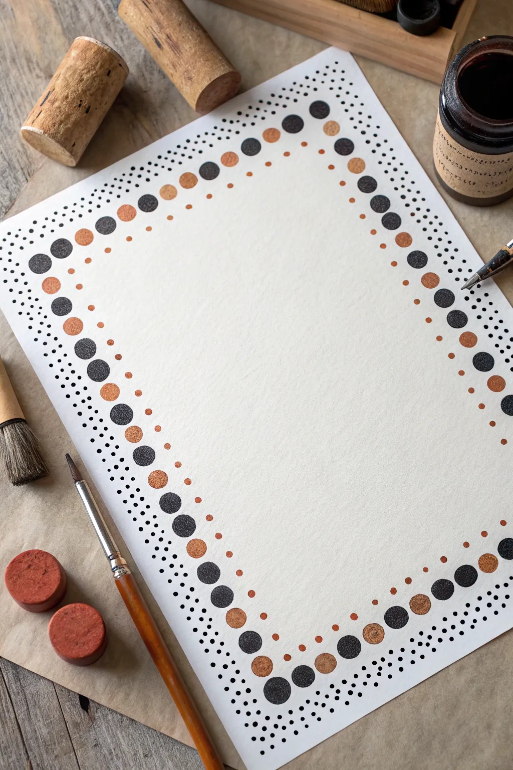 Stamp dot art with simple round tools for varied patterns and calming minimalist vibes