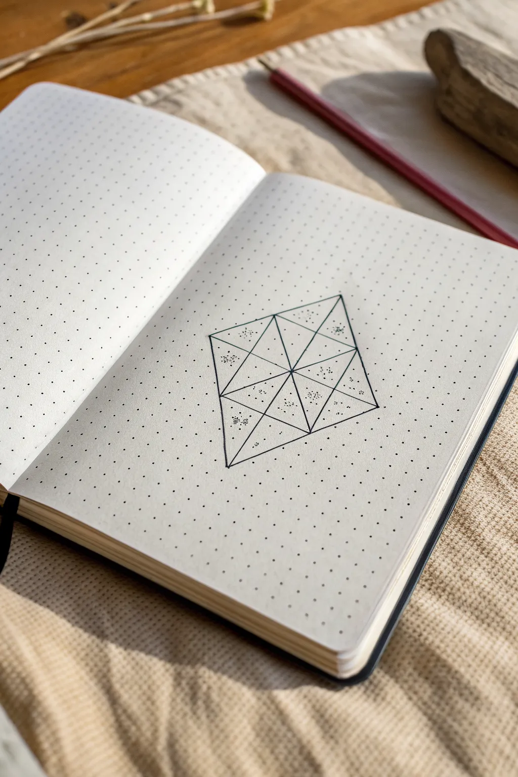 Triangle and diamond tessellation on dotted paper, shaded bold for mesmerizing dot-to-dot rhythm.