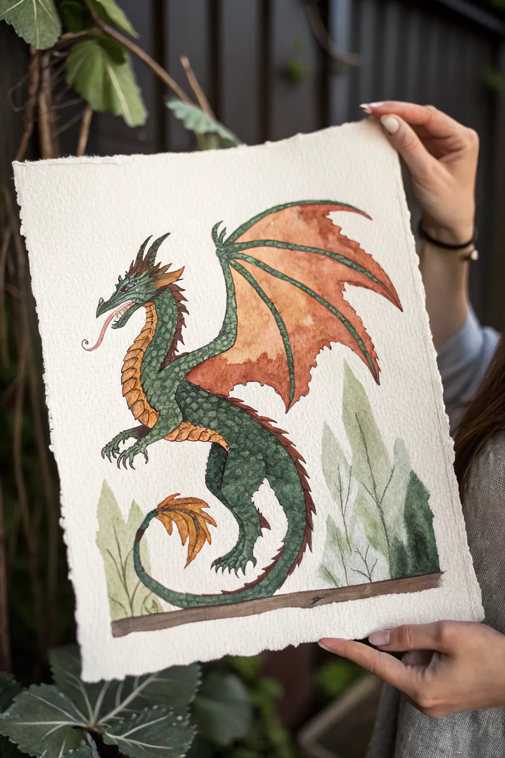 Limited-palette dragon painting in 5 hues for bold, cohesive Scandinavian-boho style.