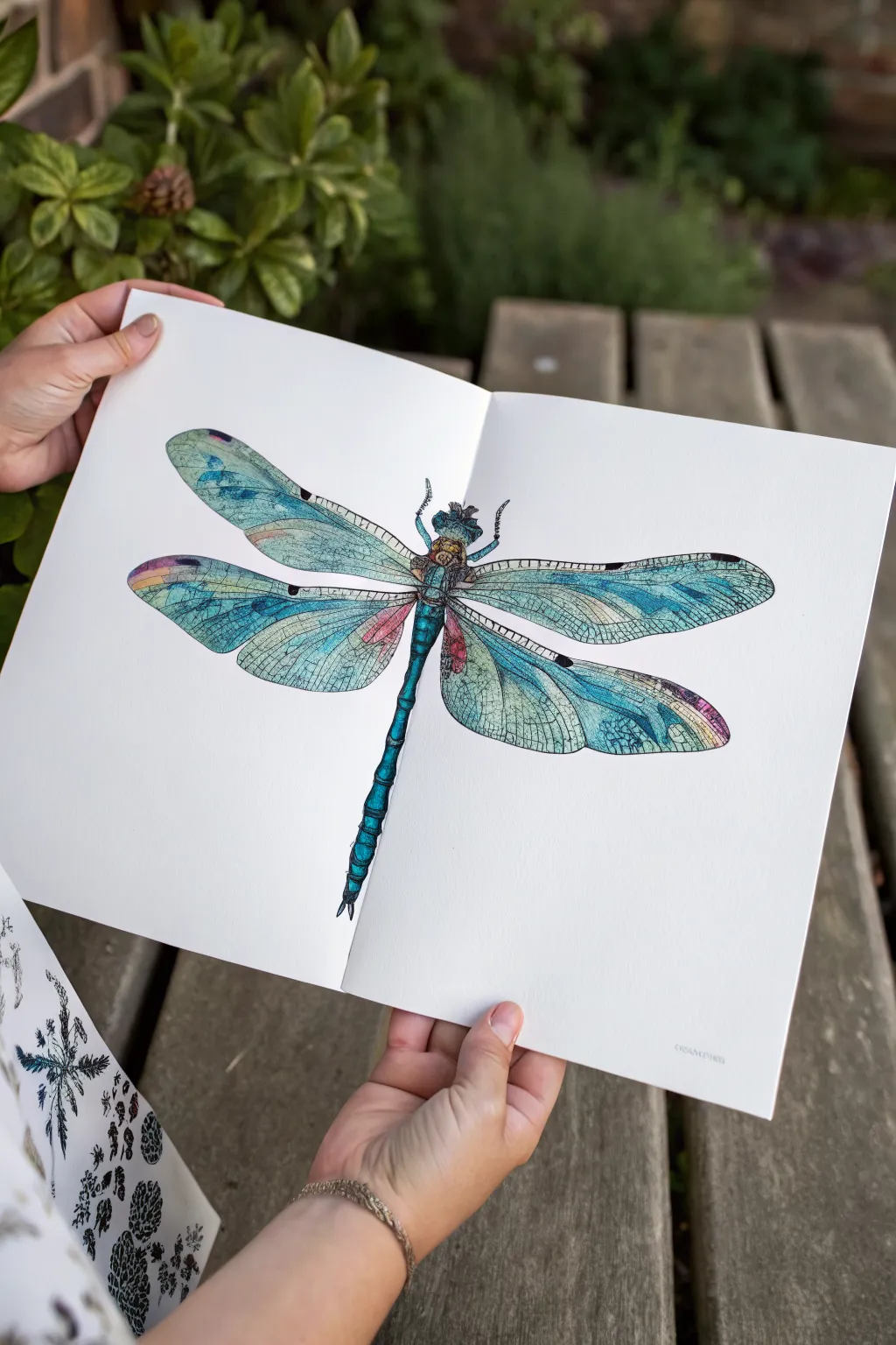 Symmetrical dragonfly squish print with bold paint wings, minimalist Scandinavian boho vibes