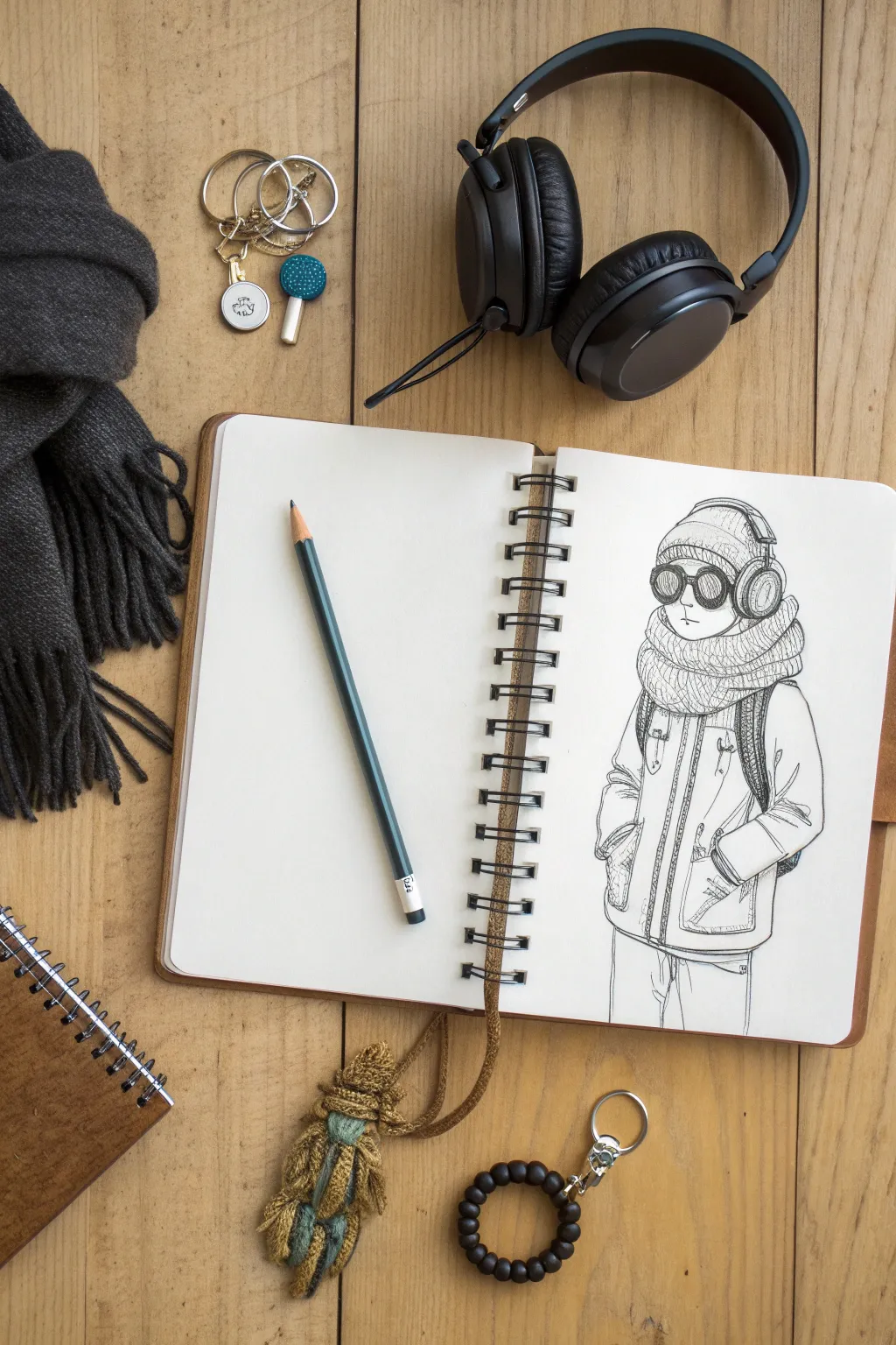 From goggles to scarf, sketch the accessories cluster and let them shape a fresh character design.