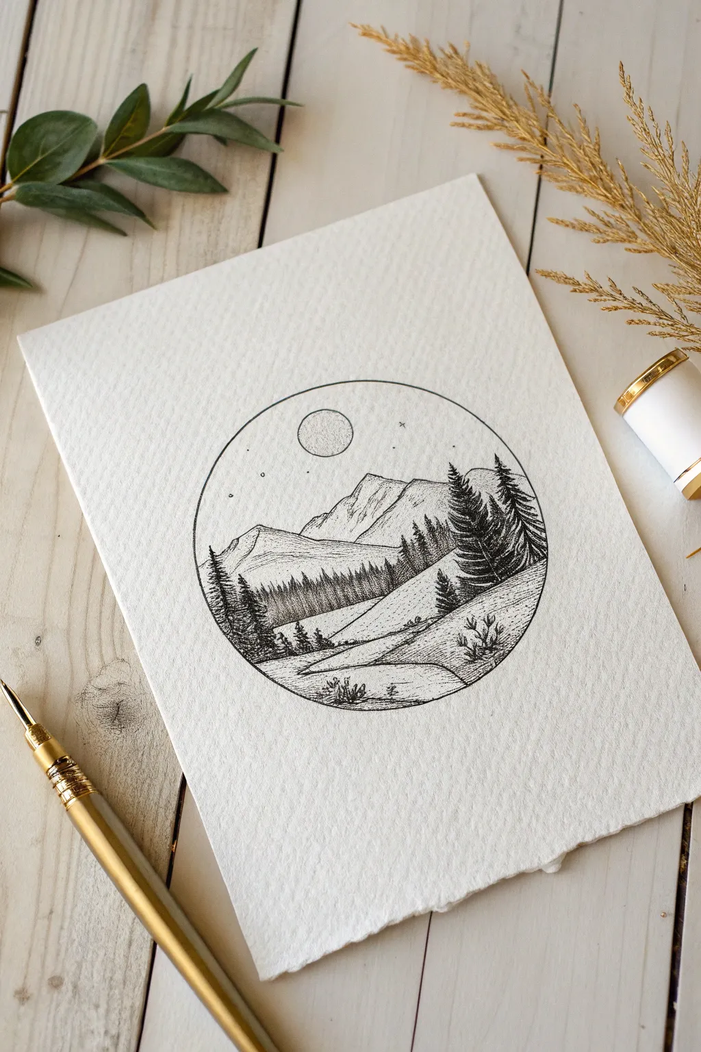 Capture the beauty of nature in a simple circle. A relaxing minimalist drawing idea.