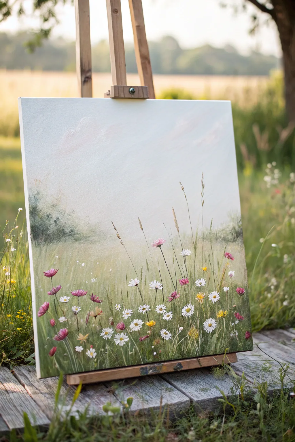 Wildflower Meadow Dabs: an easy acrylic scene with joyful dots of color fading to the horizon