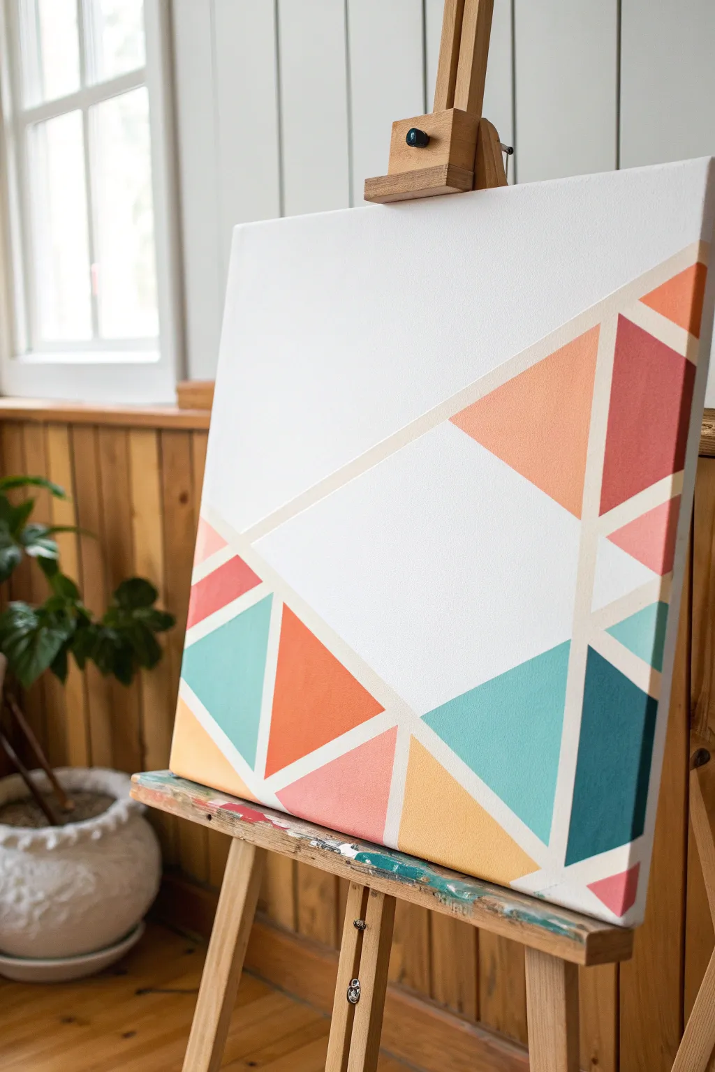 Crisp geometric tape blocks on canvas with bright contrast and a satisfying peel-back reveal
