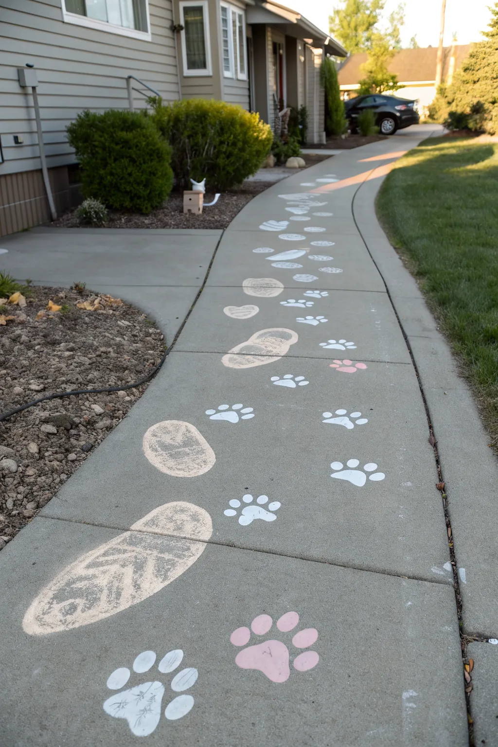 Follow-the-footprints chalk game that turns the driveway into an easy animal trail for kids