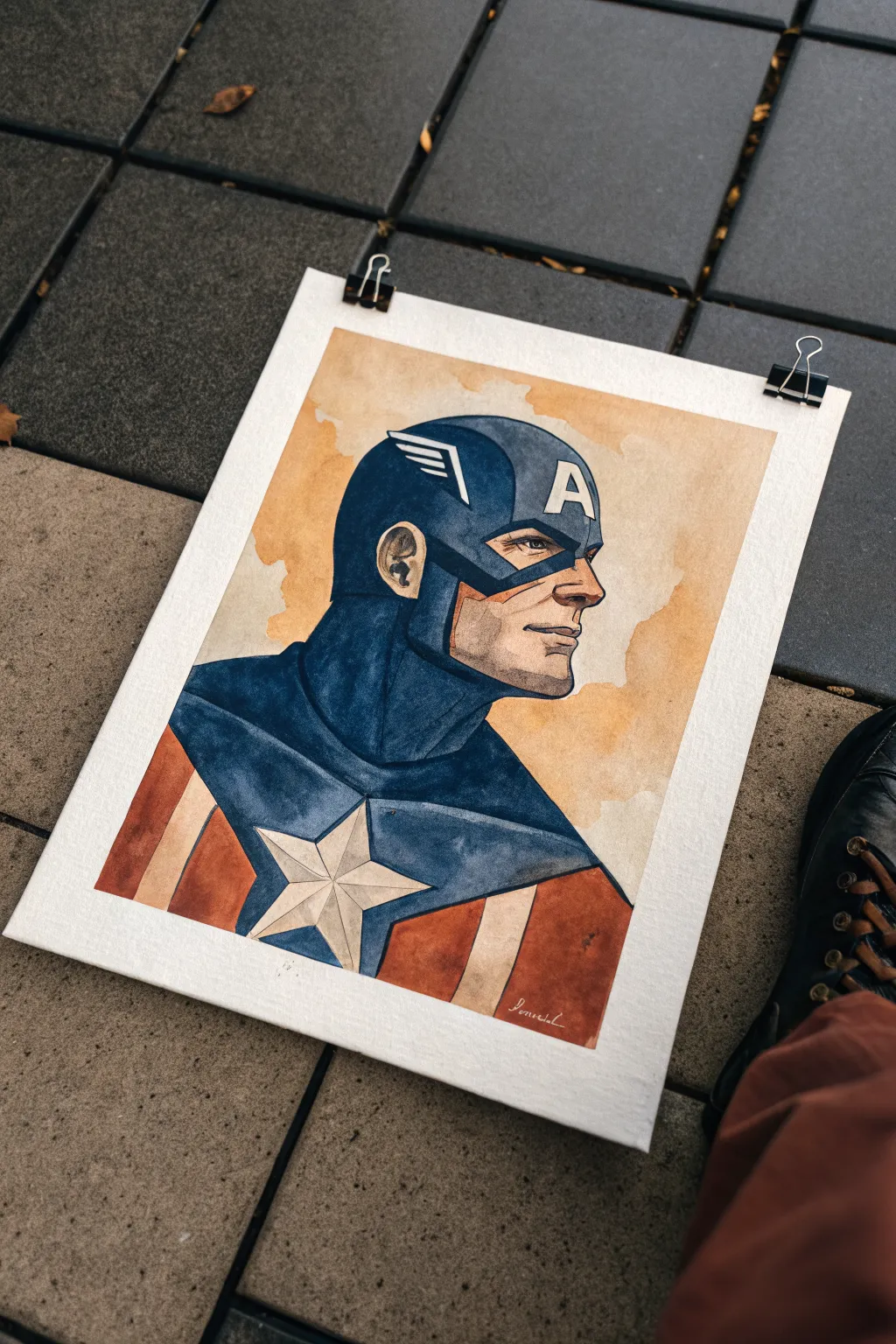 Easy masked superhero bust: bold outlines, simple shapes, and a limited boho-toned palette.