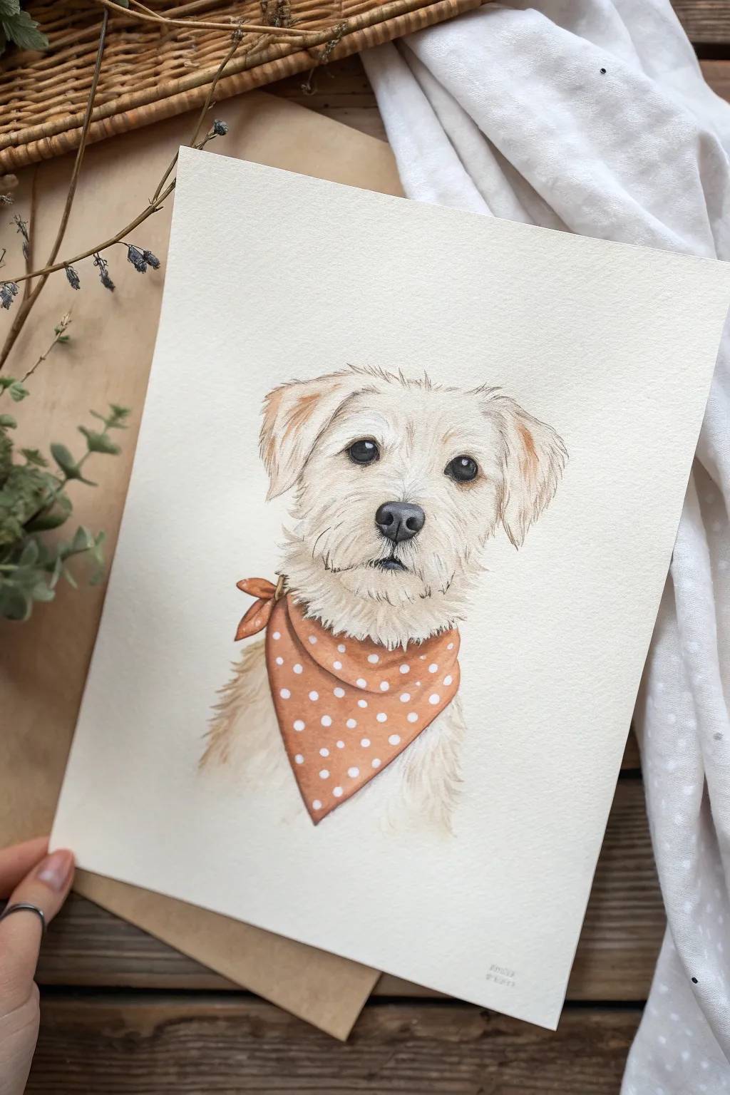 Simple dog portrait idea: add a patterned bandana for personality without complex fur details.
