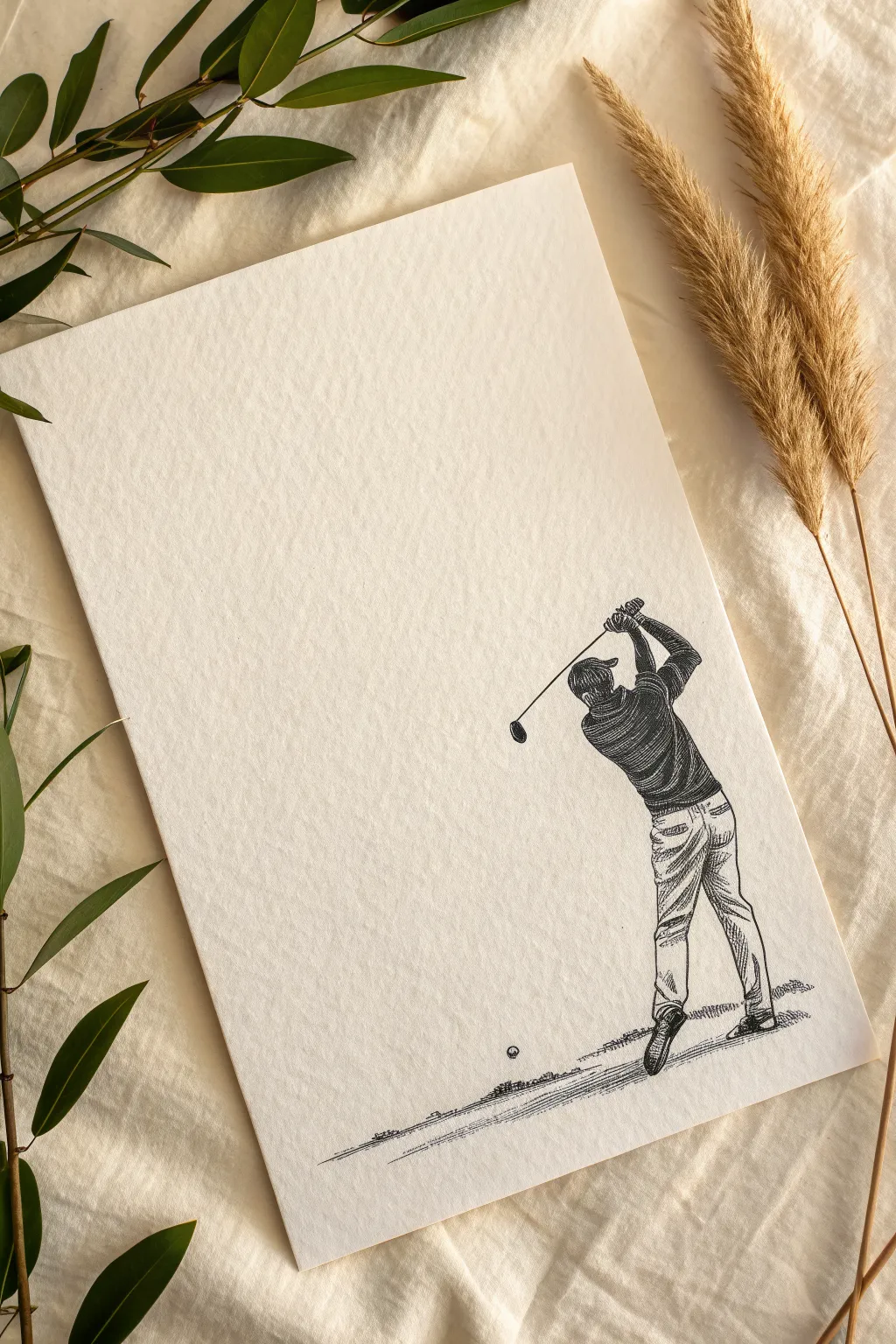 Minimal one-line golfer swing sketch, a simple and stylish golf painting idea for beginners