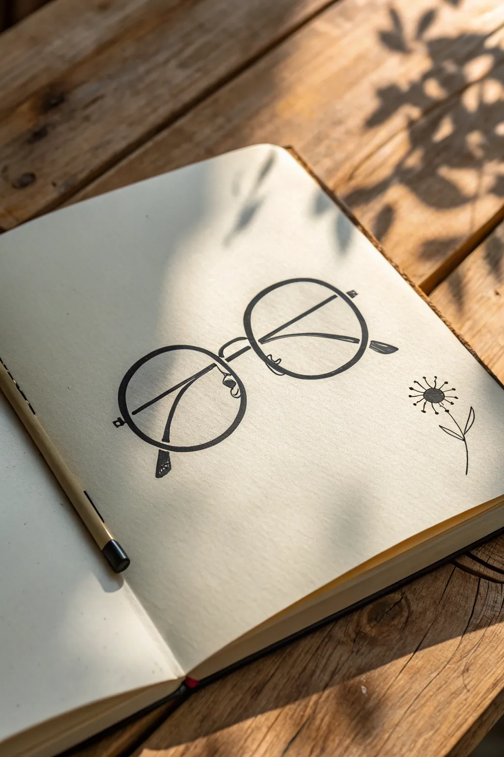 Minimal round hippie glasses sketch with bold playful lines, an easy boho doodle to try.