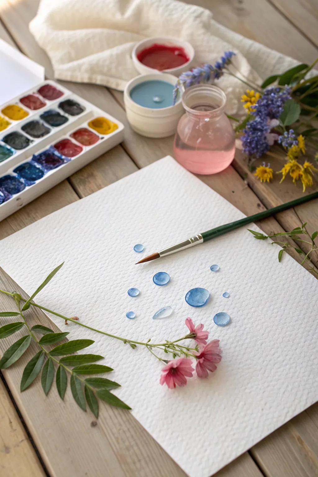 Soothing wet-on-wet watercolor blooms spreading on paper, a calming no-pressure painting moment