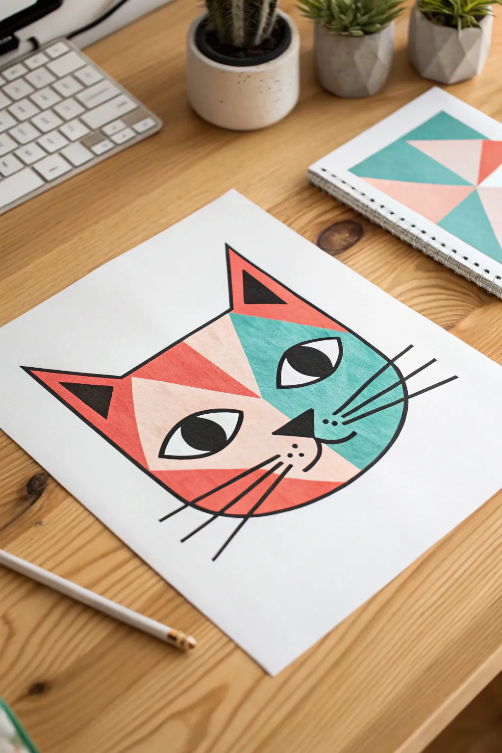 Create a two-color pop art pet portrait with bold shapes, black outlines, and clean minimal contrast.