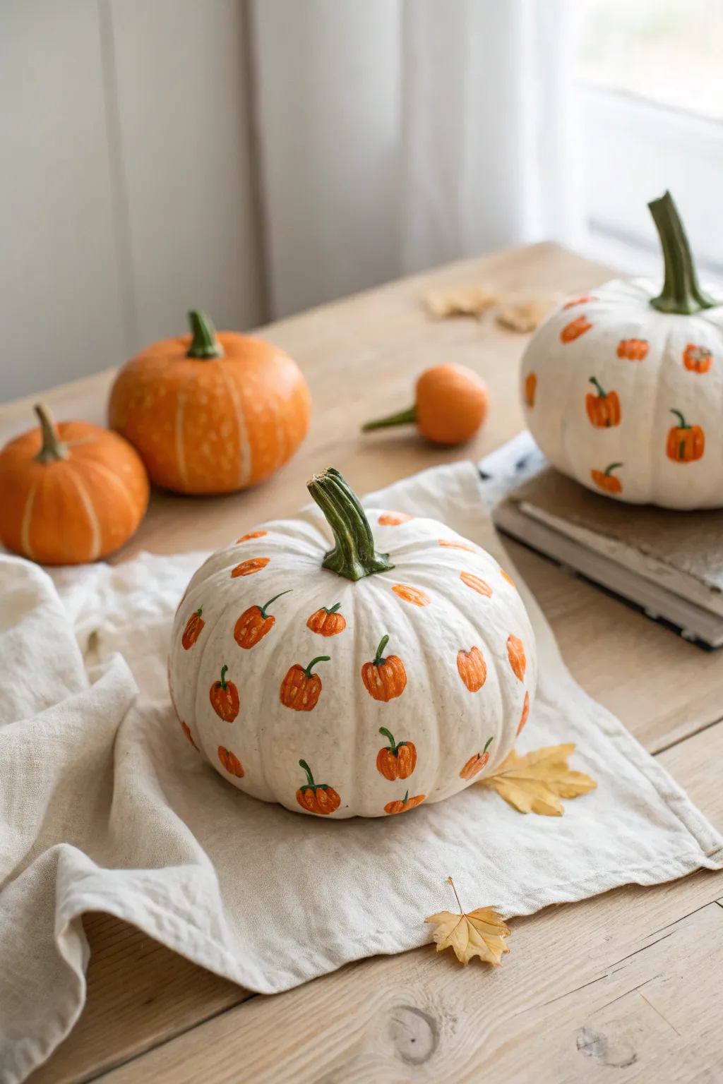 Low-mess fingerprint pumpkin patch pattern on a single pumpkin, perfect for little hands