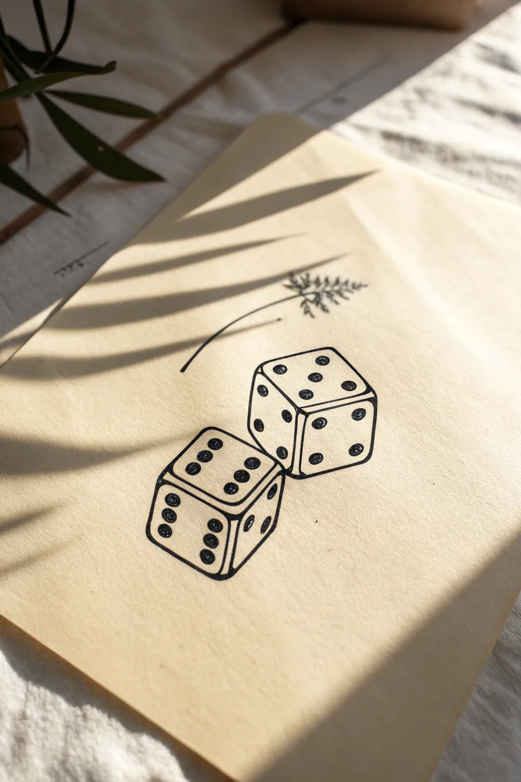 Minimal stacked dice tattoo sketch with crisp contrast and clean craftsmanship for lucky vibes.
