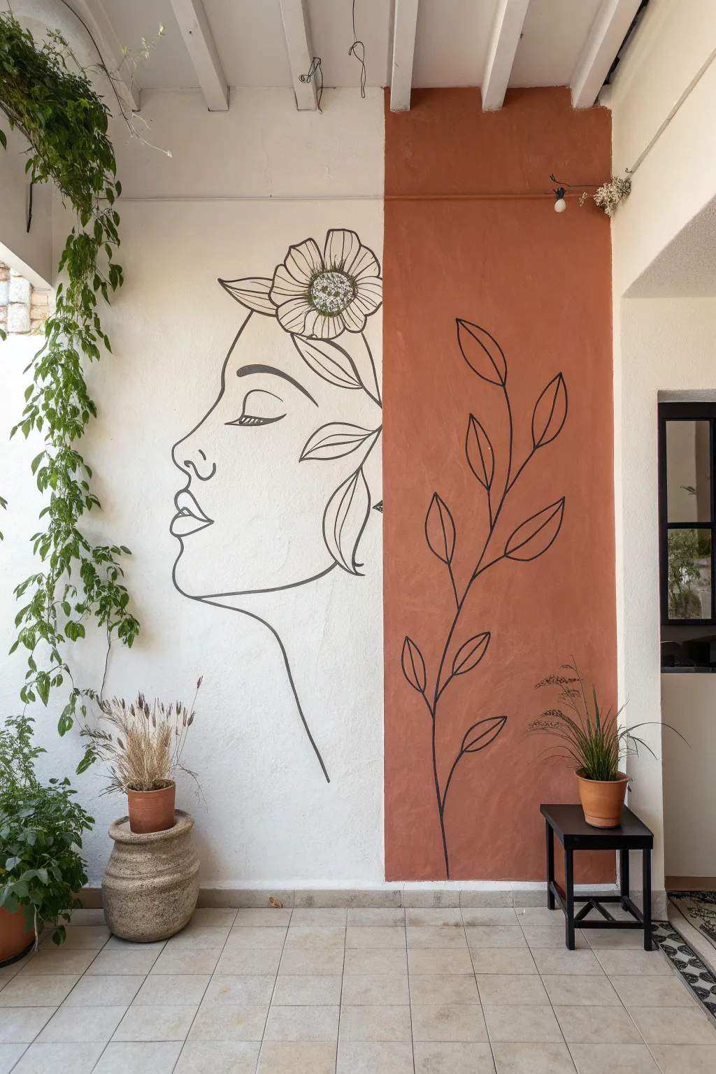 Clean vertical color block wall idea with a centered line drawing for an easy modern statement.