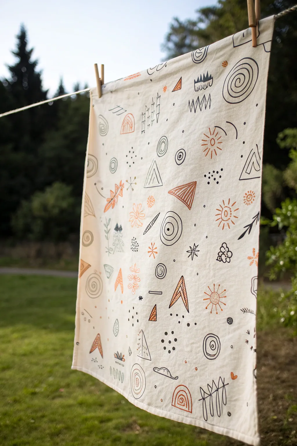 Fabric marker doodles become modern boho wall art when clipped neatly like a sketchbook page.