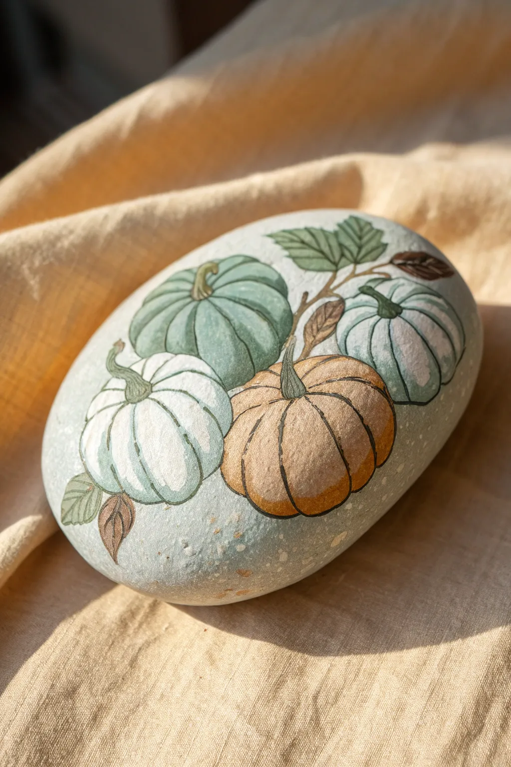 Modern fall rock painting in heirloom pumpkin tones for a soft minimalist autumn vibe