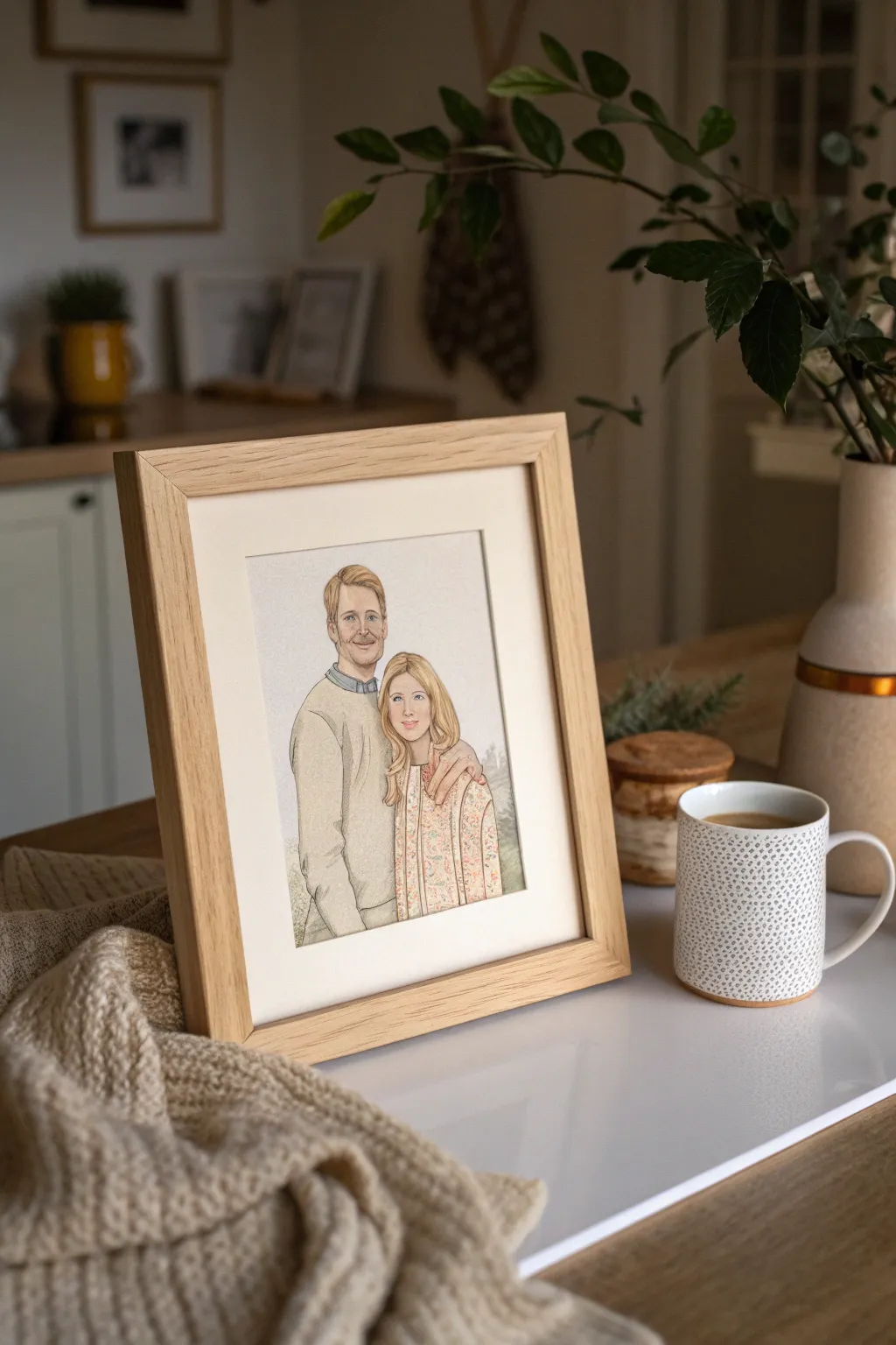 A warm, homey family portrait in a simple oak frame, perfect for a heartfelt gift