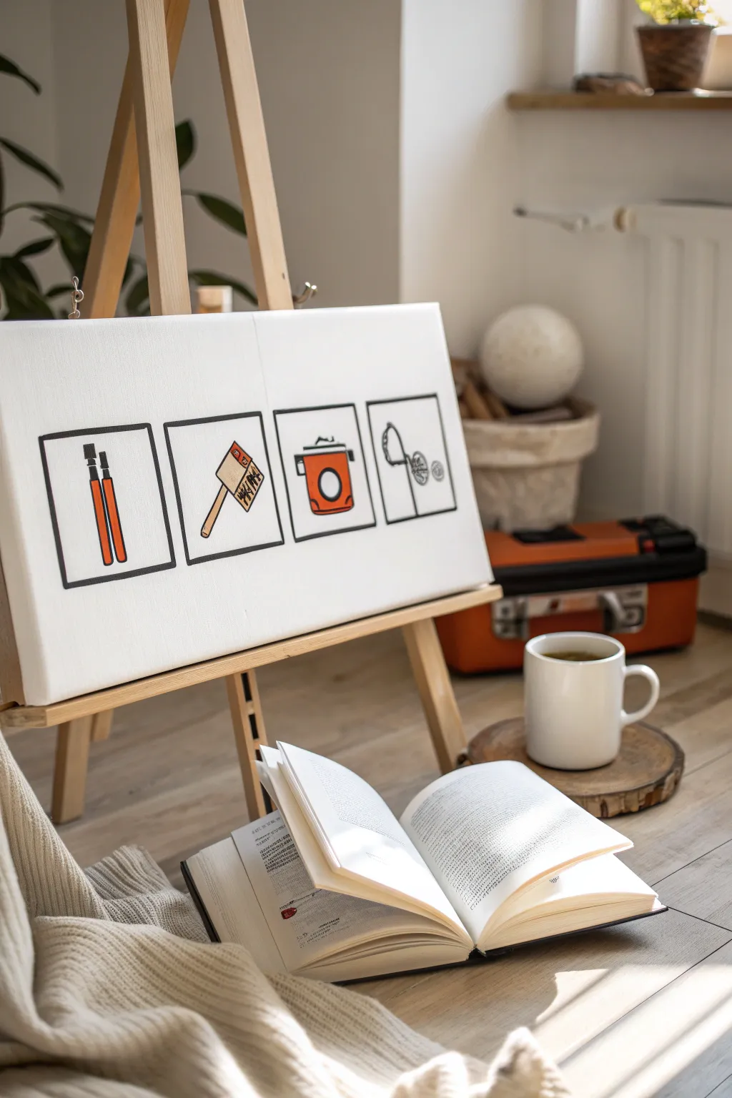 Minimalist Fathers Day canvas with simple hand painted icons in a clean Scandinavian boho style.