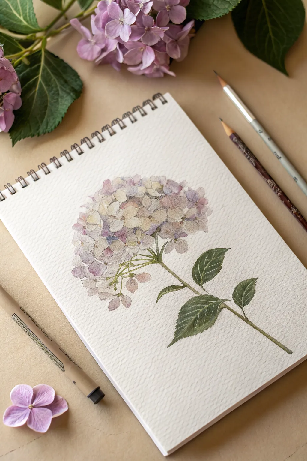 Simple hydrangea cluster of tiny blooms with soft shading for an easy, beautiful flower drawing