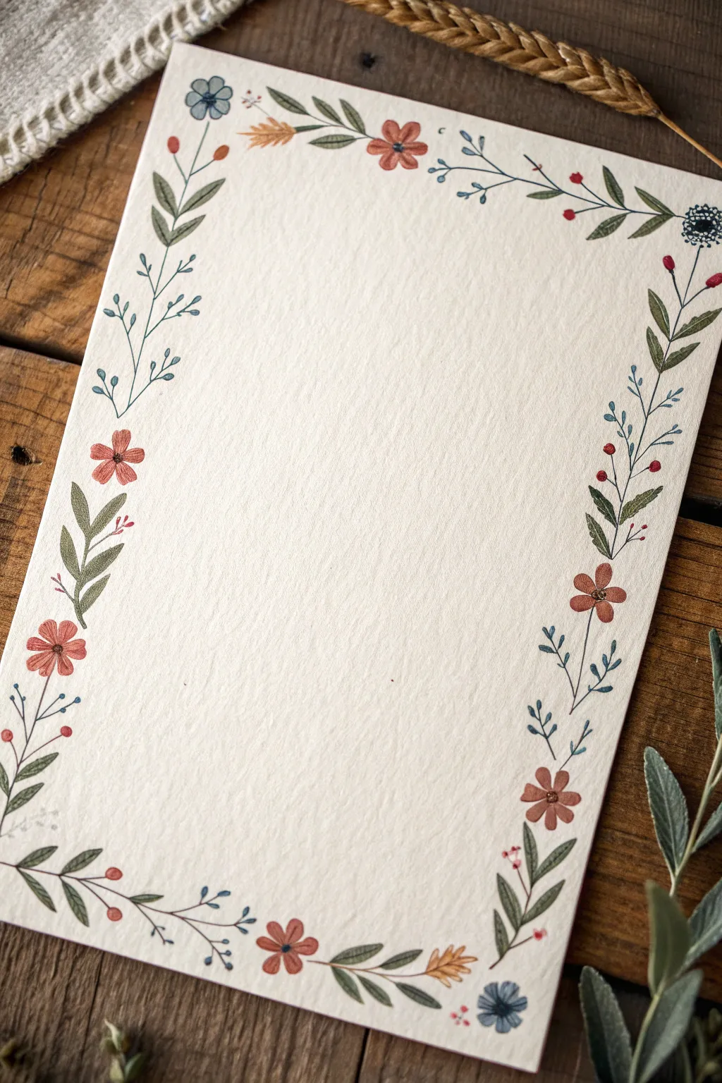 Minimal flower-stamp frame: clean border composition with a blank center for your own print