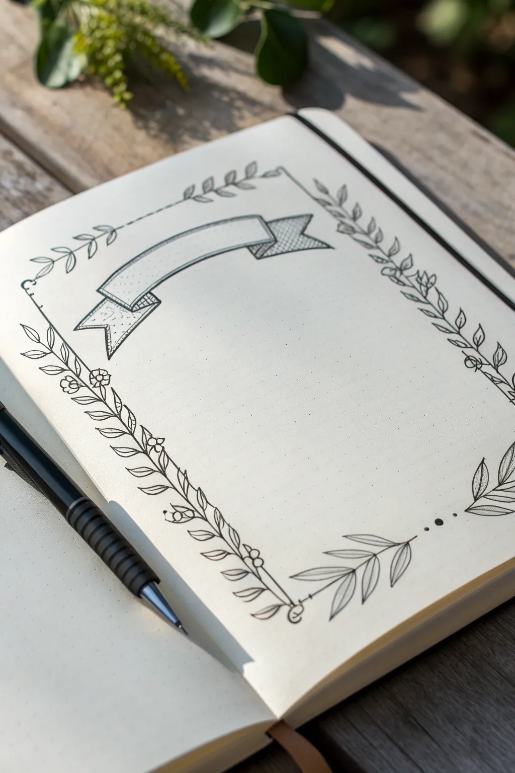 Minimalist ribbon banner frame drawing for clean titles and captions, ready to copy.