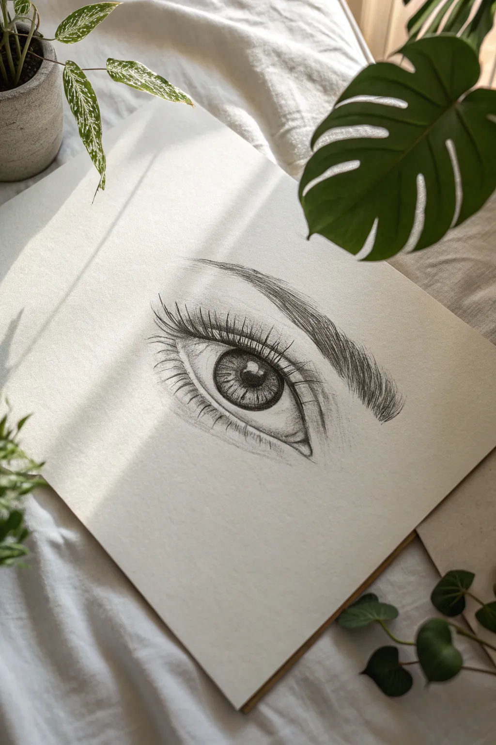 Realistic eye sketch with a window reflection highlight, a minimalist drawing idea to practice.