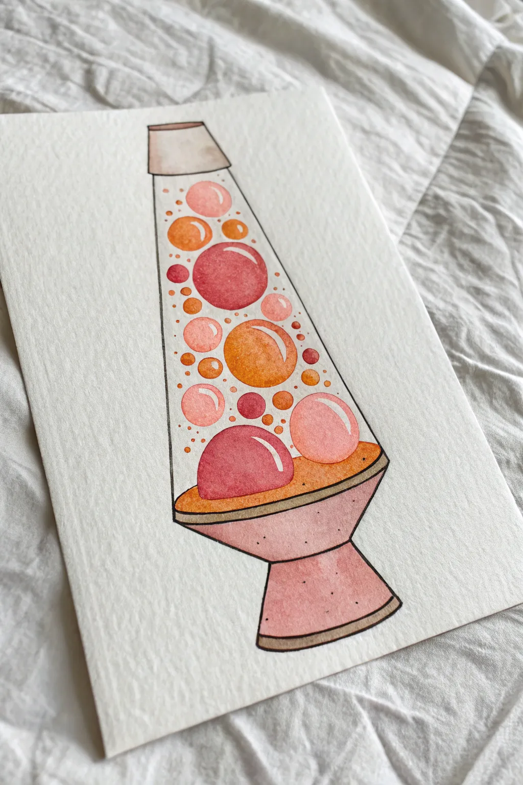 Groovy lava lamp blobs in warm gradients with bold outlines, simple and dreamy to paint