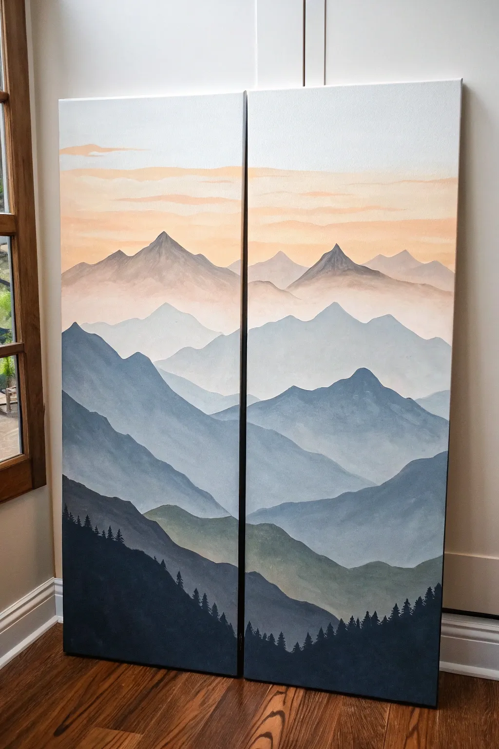 Two canvases, one mountain range: matching peaks at the seam for a calm his and hers project