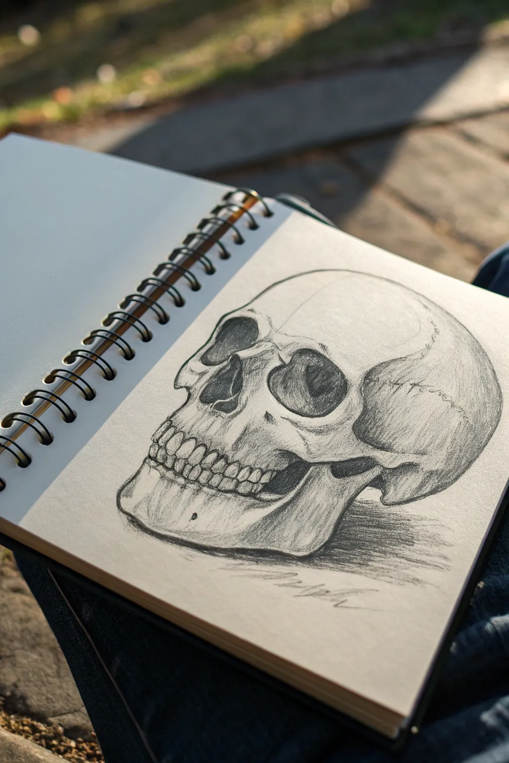 Skull value study with bold shadow shapes, refined forms, and calm minimalist studio light