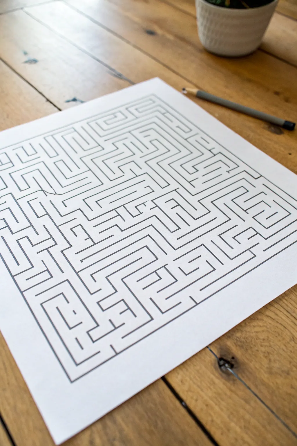 A dense micro-maze fills the page, with a clean inset detail to study tiny turns and dead ends.