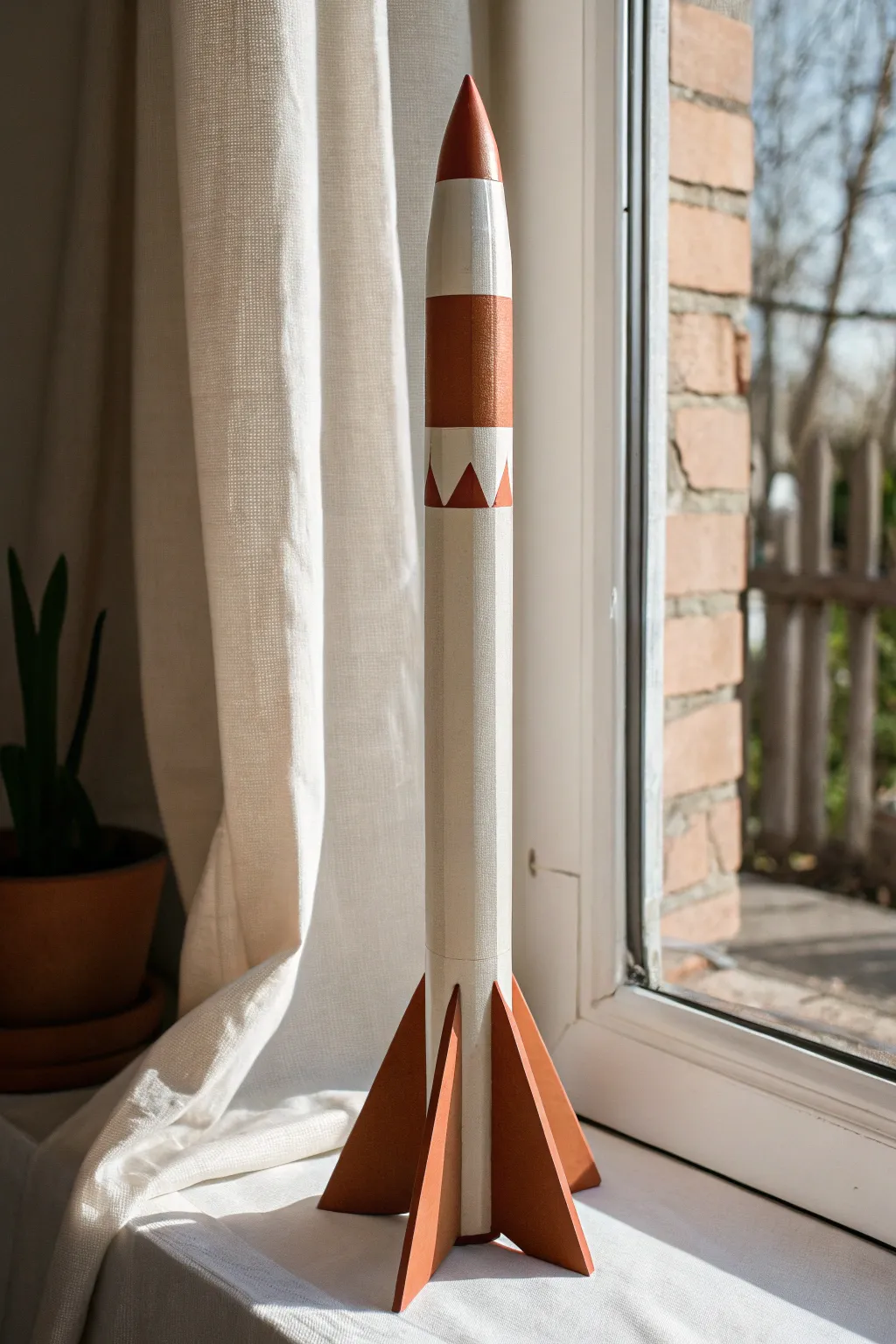 Clean diagonal split rocket paint idea in terracotta and ivory for a modern minimalist look