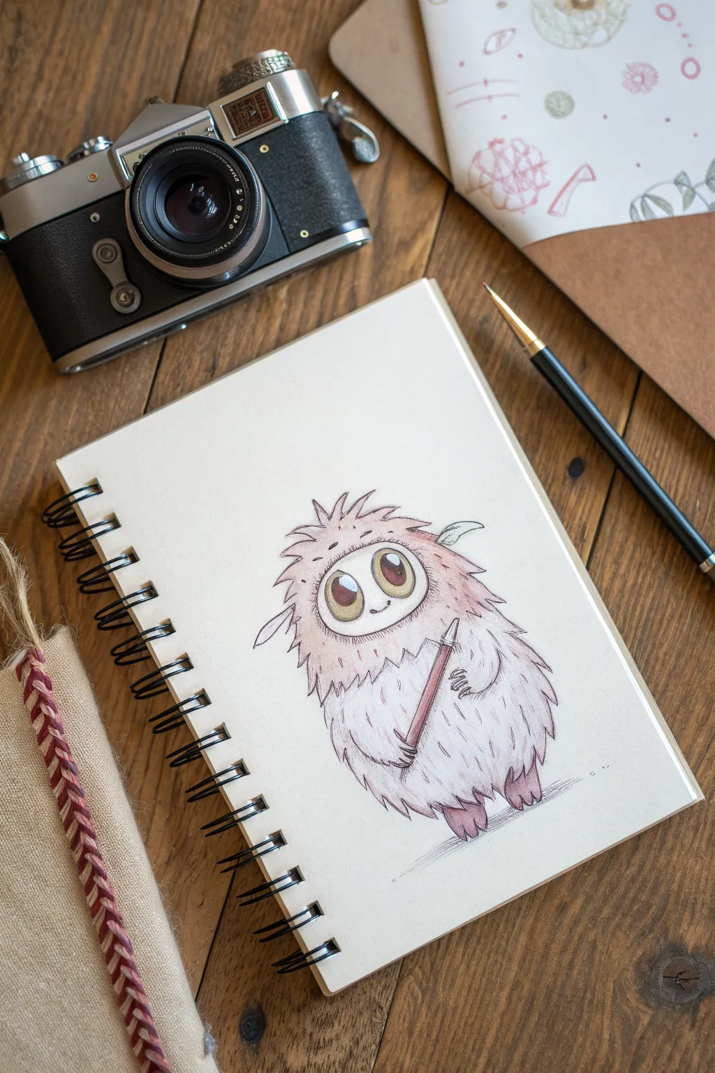 Zoomed-in fluffy monster sketch with mixed fur textures, perfect for playful monster art practice