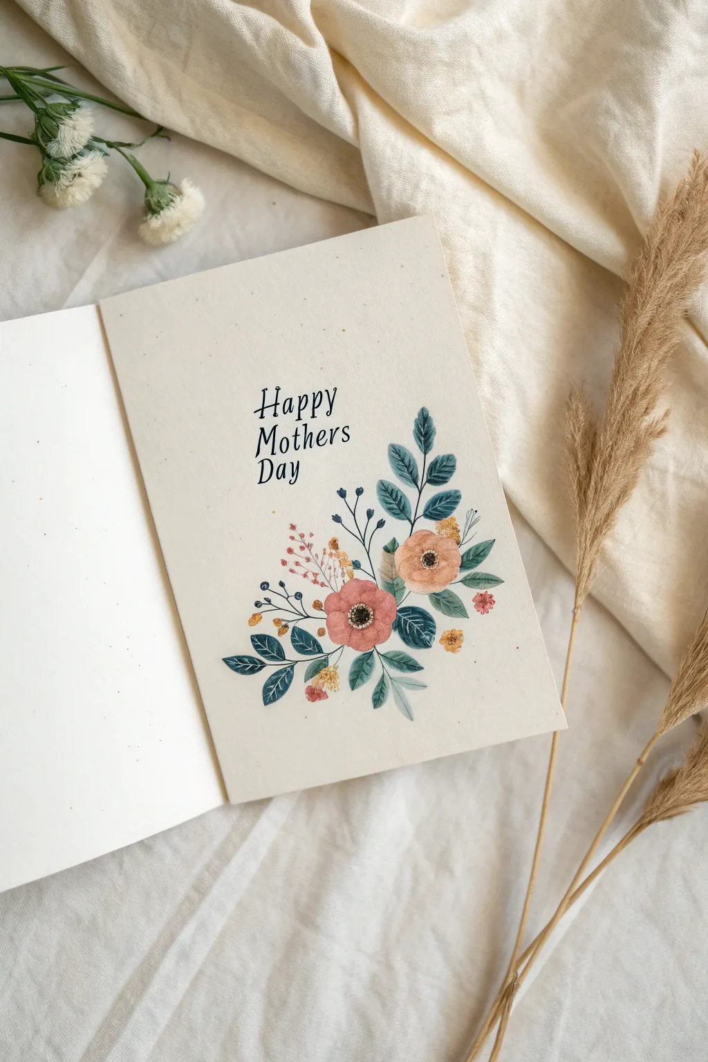 Minimal open Mothers Day card with loose abstract florals for an easy, modern painting idea