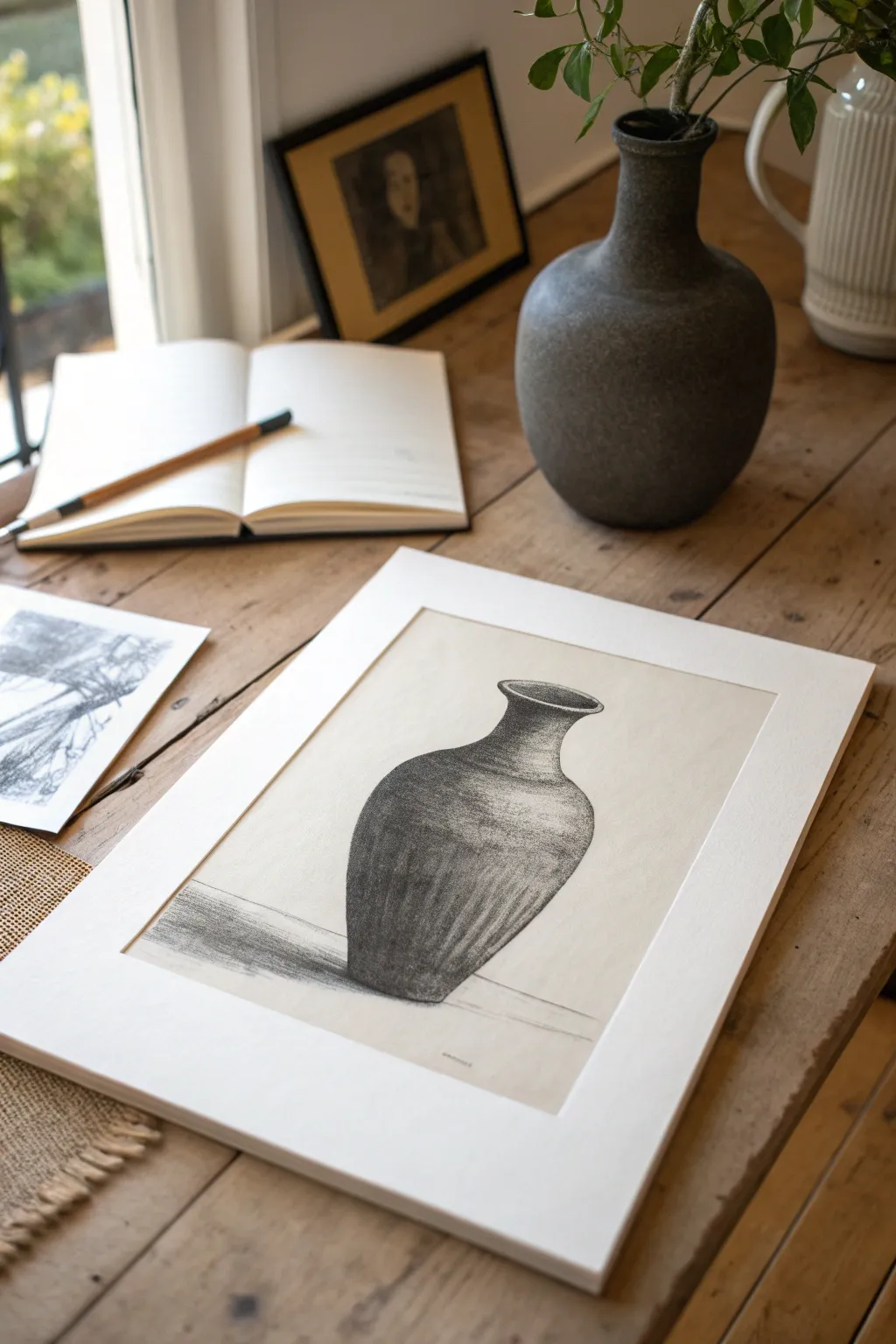 Centered vase becomes two mirrored faces, a high-contrast figure-ground flip in negative space.