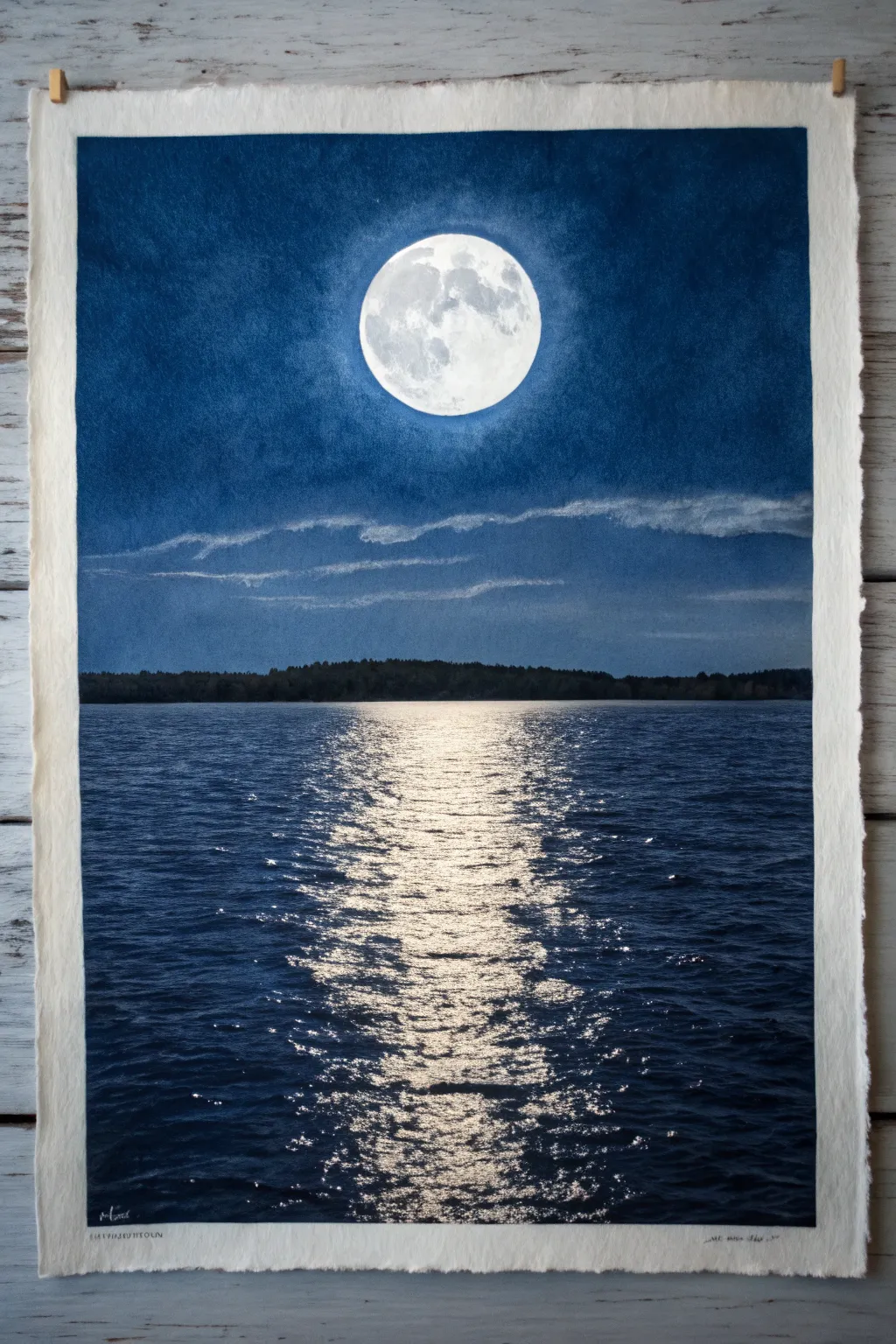 Luminous moonlight carving a bright path across dark water in a minimalist night sky scene