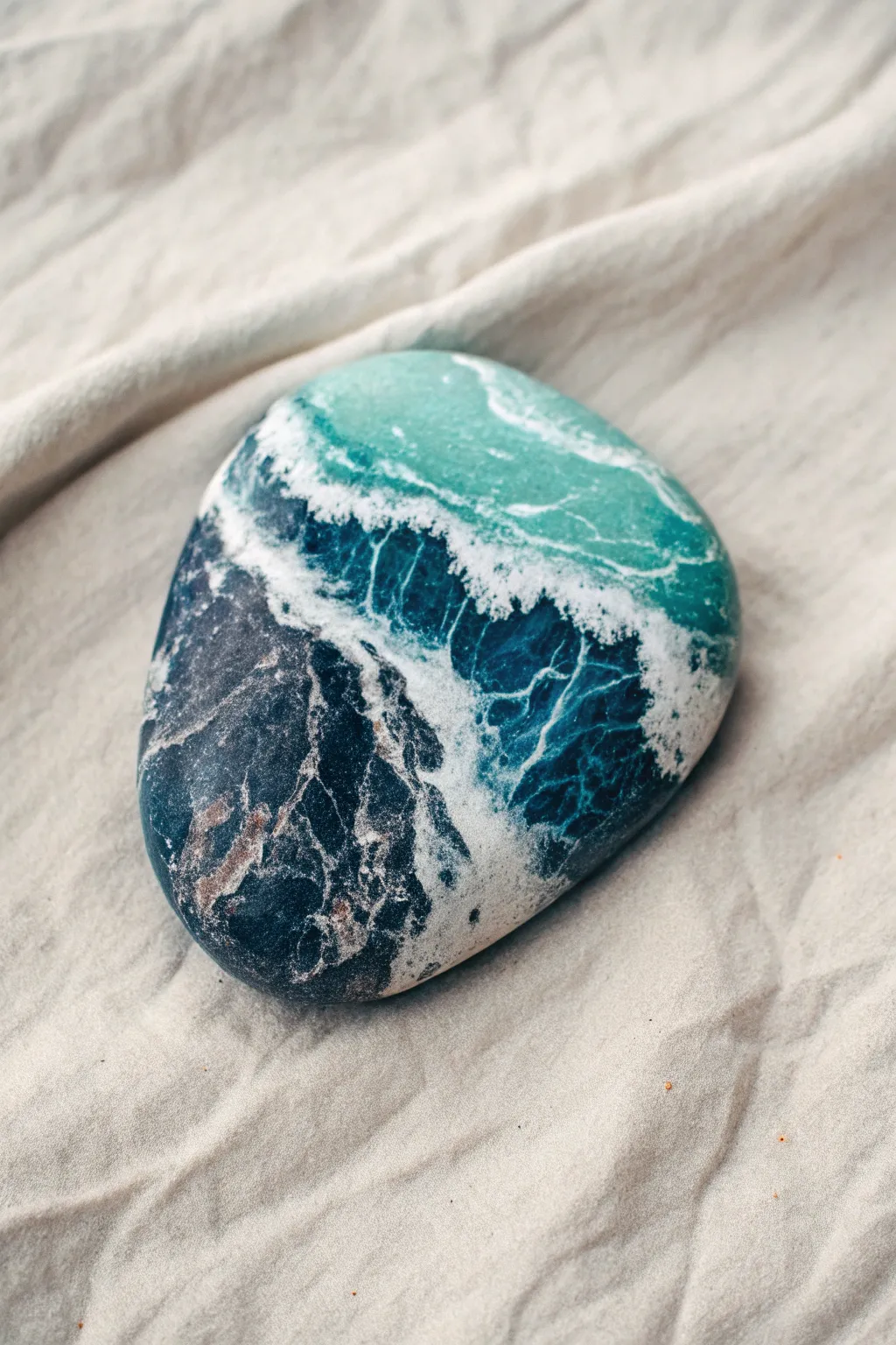 Choppy ocean waves painted along a jagged rock edge, with foam that feels like sea spray.