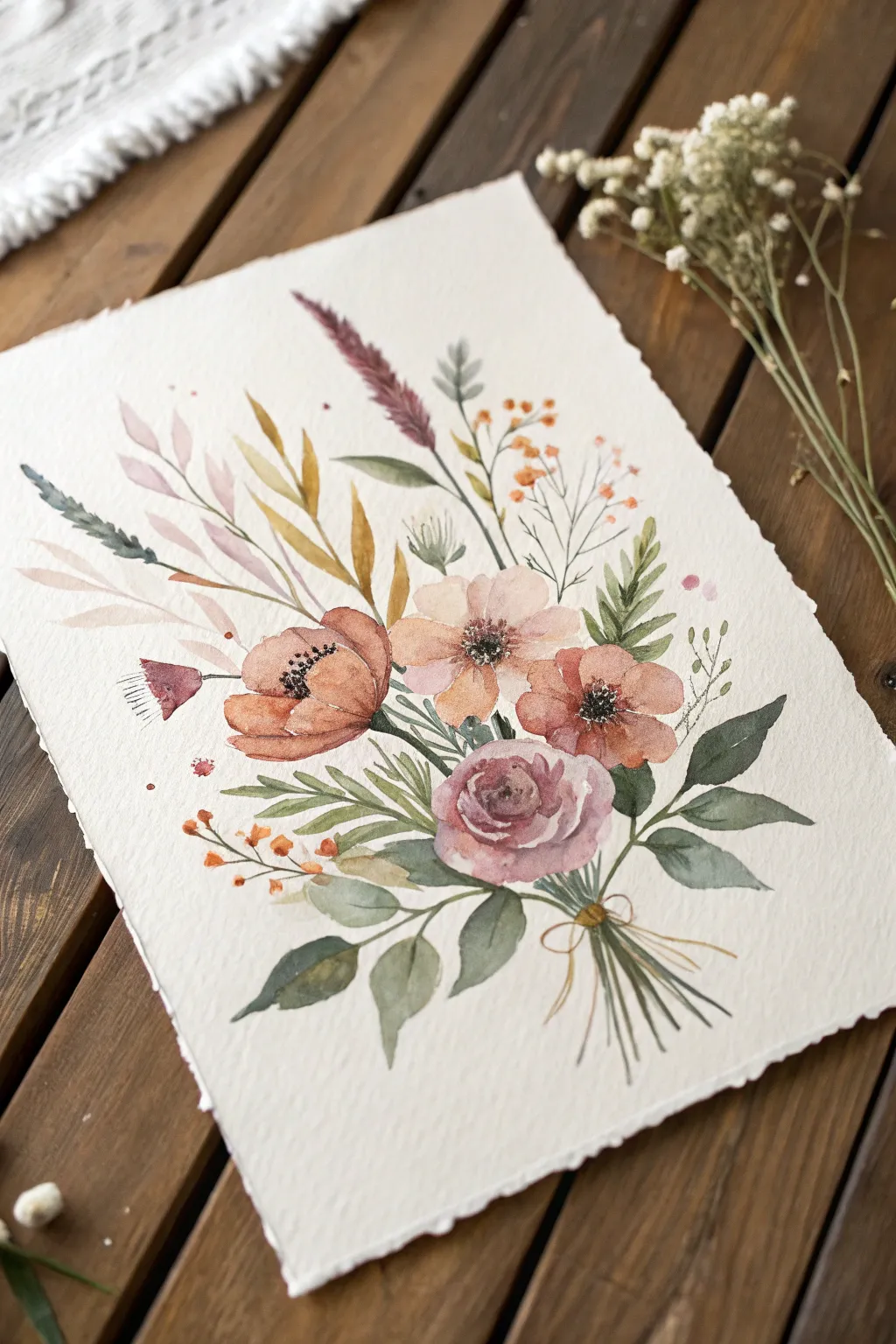 Layered one-stroke wildflower bouquet with fresh wet edges for depth in minimalist boho style