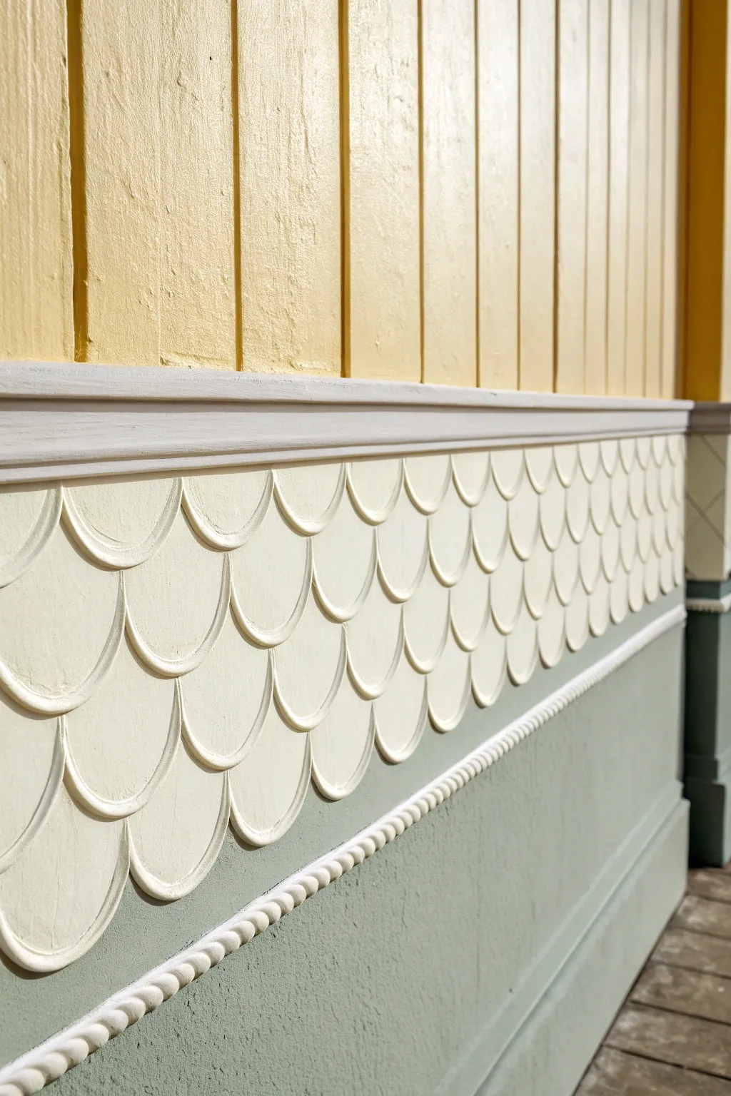 Crisp scalloped paint border in creamy white and dusty sage for a sweet handmade finish